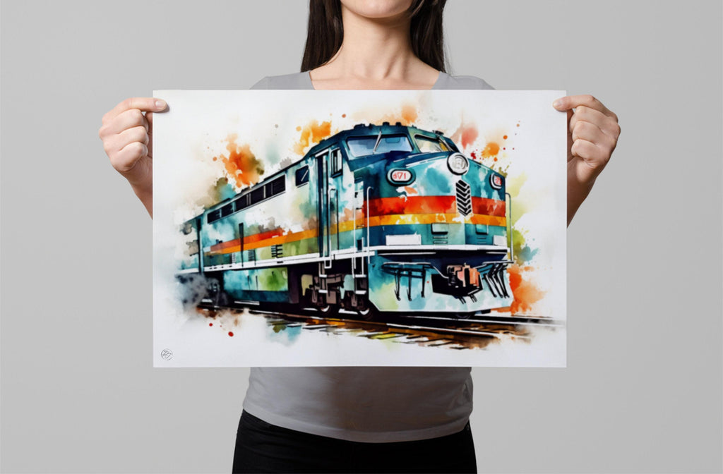 Express of Nostalgia: Watercolor Train Print, Giclee Print on Canvas, Artist Paper, Watercolor Paper, Available in Extra Large Sizes