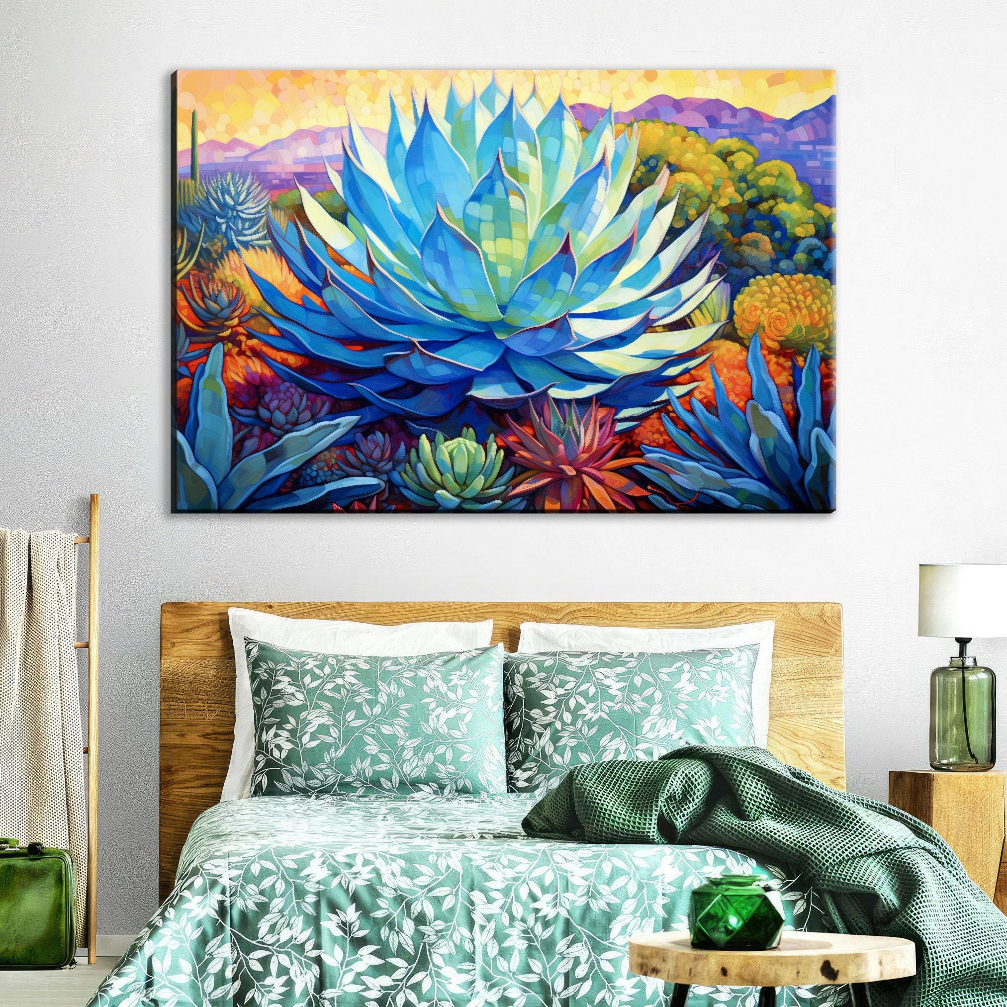 Blue Agave Wall Art – Desert Canvas Print | Southwest Agave Canvas, Extra Large
