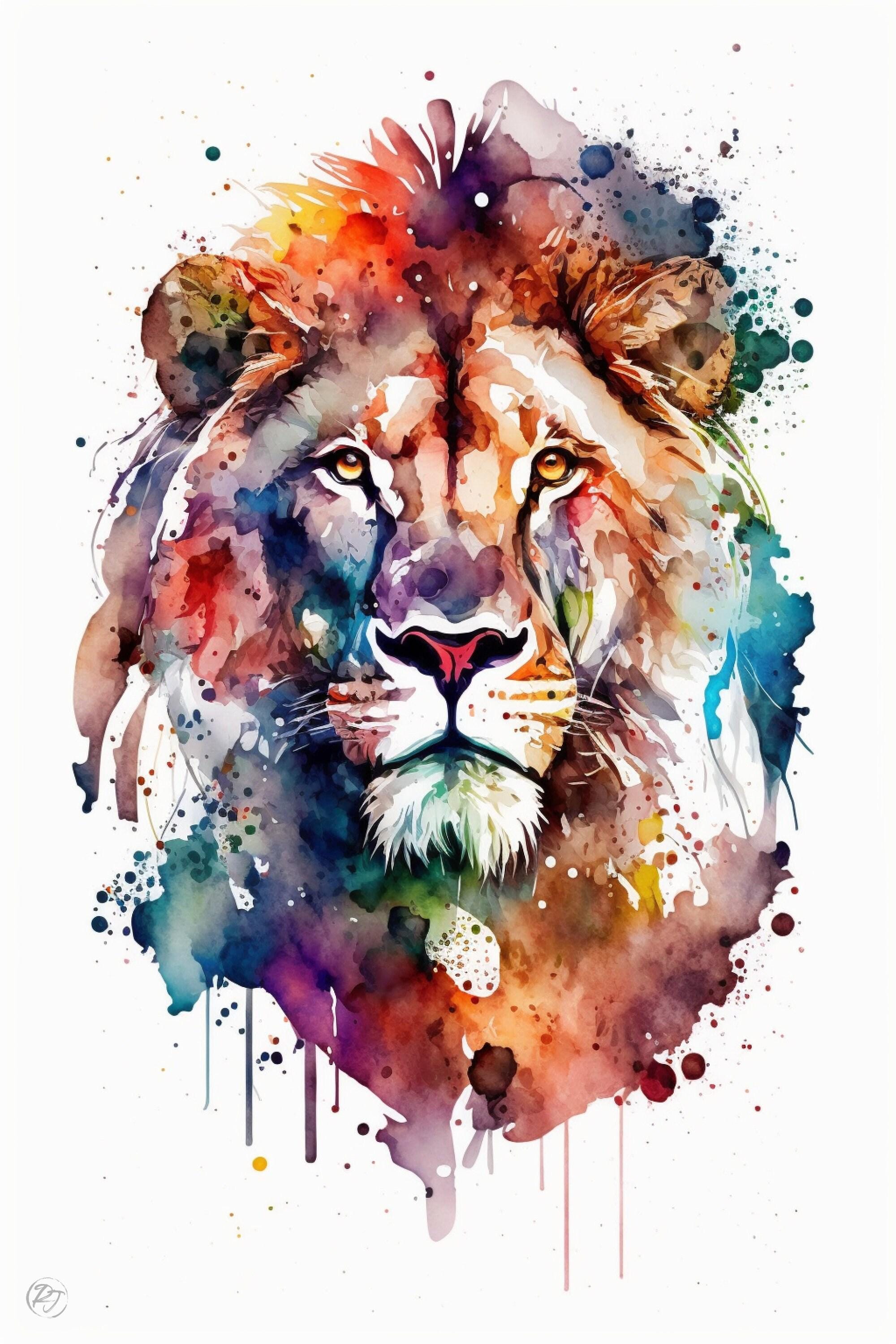Wildlife Majesty: Lion Watercolor Painting, Giclee Print on Canvas, Artist Paper, Watercolor Paper, Available in Extra Large Sizes