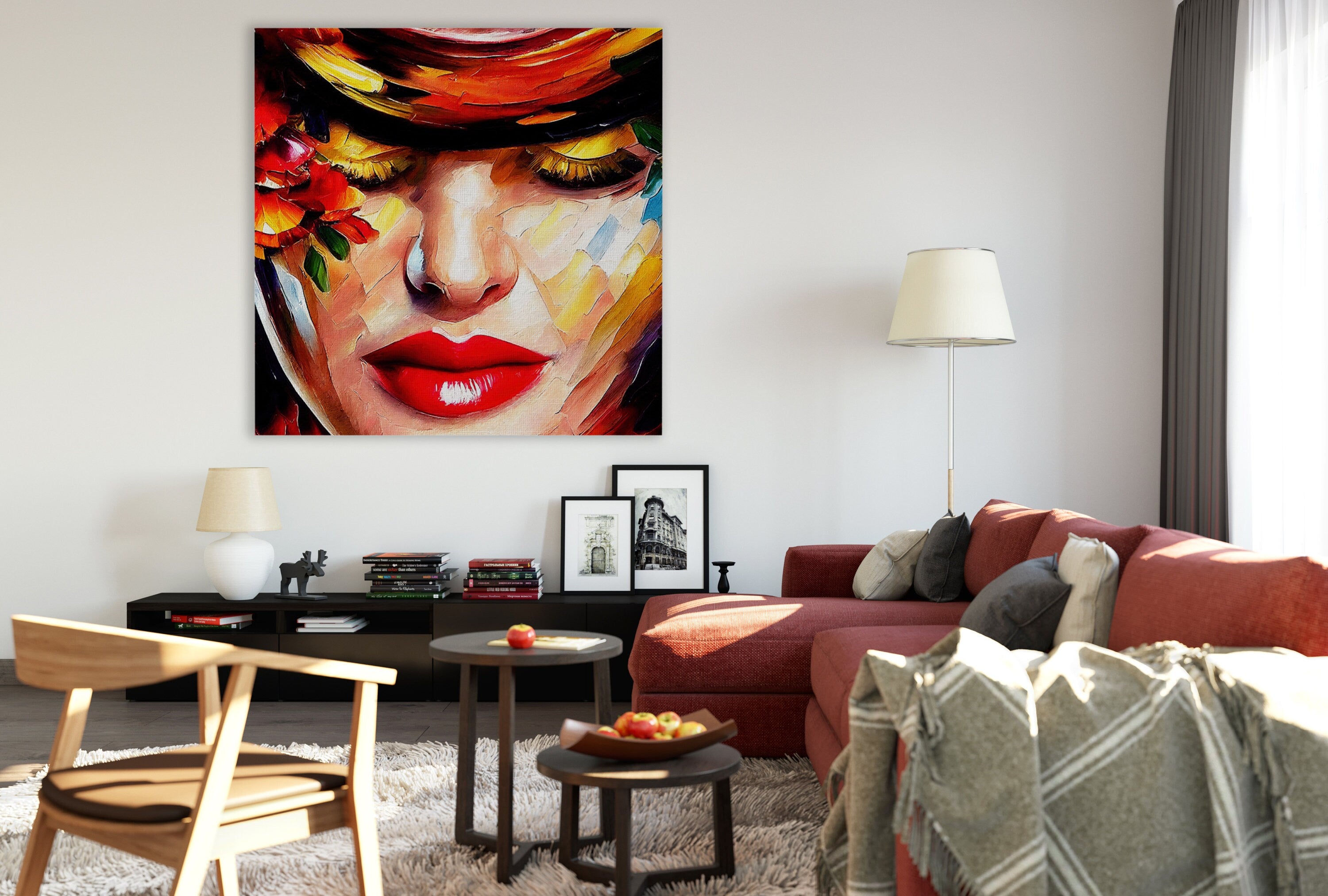 Red Lips Canvas - Woman Canvas Print With Vibrant Oil Painting, Sexy Lips Artwork