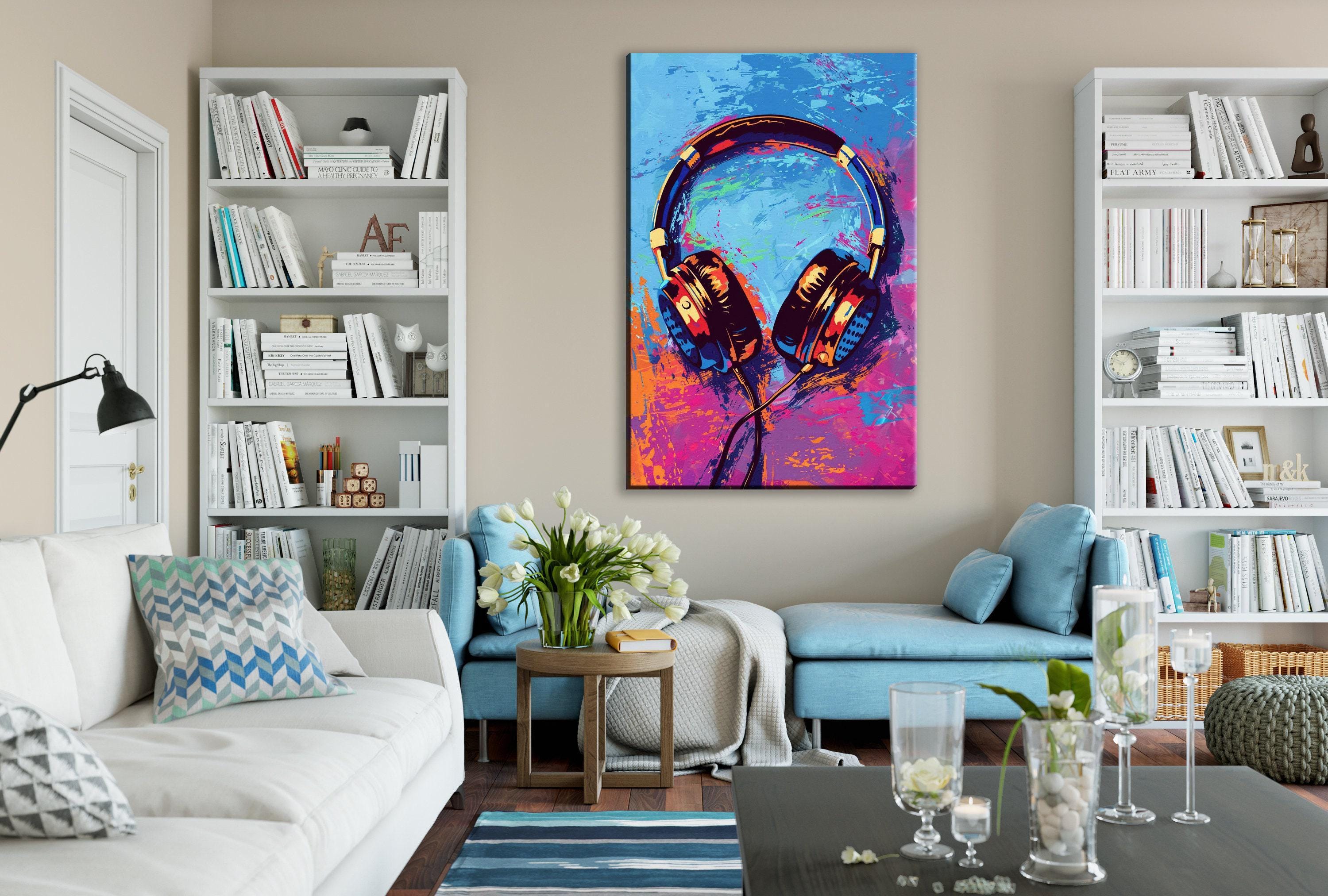 Colorful Pop Art - Retro Headphones Wall Art | Large Canvas Print, Music Lovers Gift