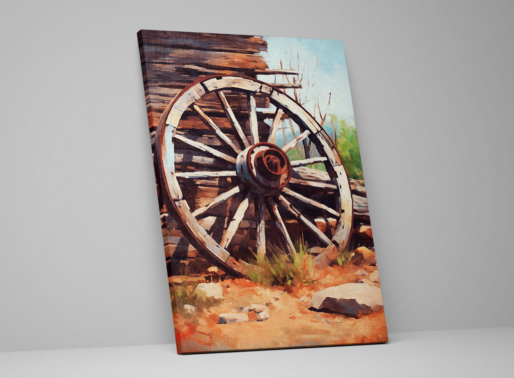 Wagon Wheel Painting - Vintage Rustic Canvas Wall Art | Gallery Wrapped Ready to Hang