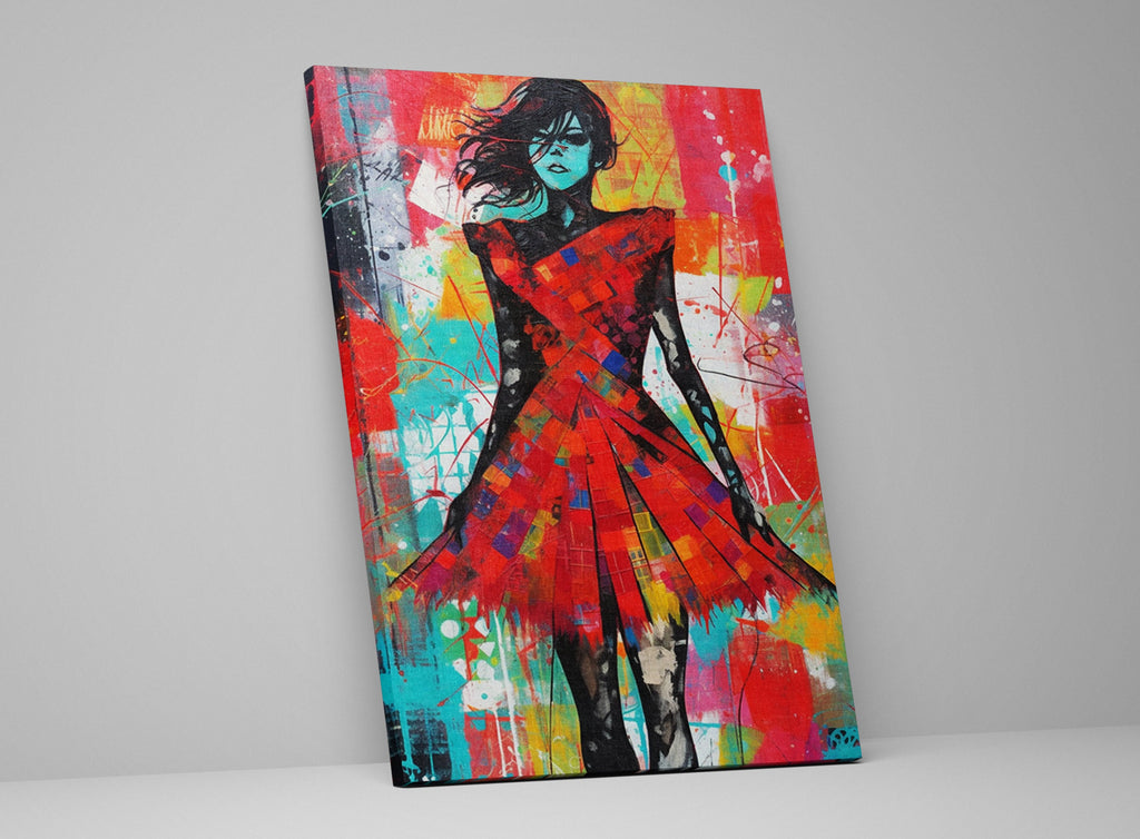 Red Dress Canvas Art | Contemporary Pop Art Painting - Female Home Decor