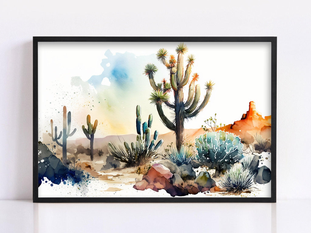 Serenity in the Sands: Watercolor Desert Painting, Giclee Print on Canvas, Artist Paper, Watercolor Paper, Available in Extra Large Sizes
