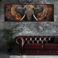 a painting of an elephant on a wall above a couch