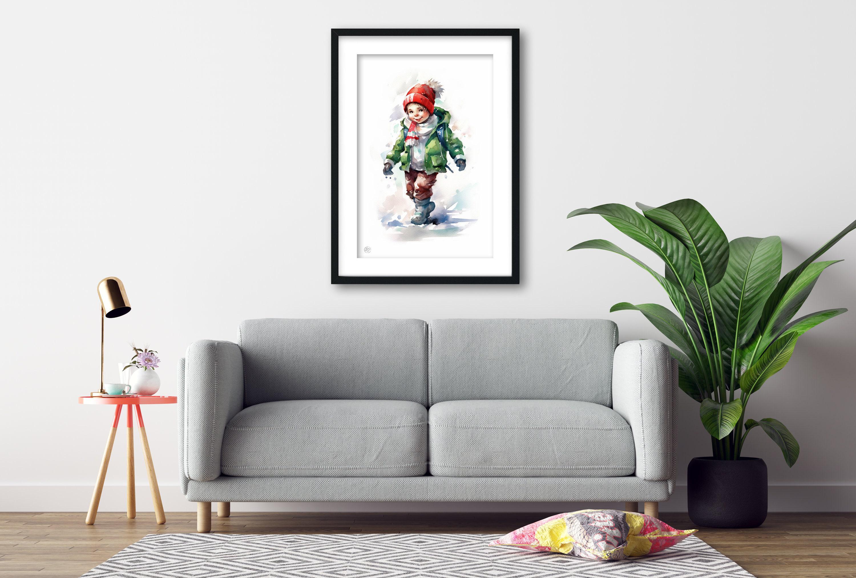 Joyful Christmas Child - Festive Holiday Watercolor, Giclee Print on Canvas, Artist Paper, Watercolor Paper, Available in Extra Large Sizes