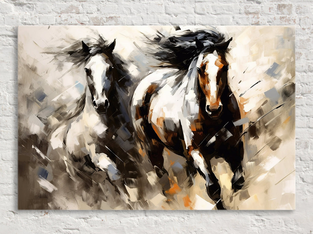 Pinto Horses Canvas - Large Gallery Wrapped Print | Running Horse Artwork with Wood Frame