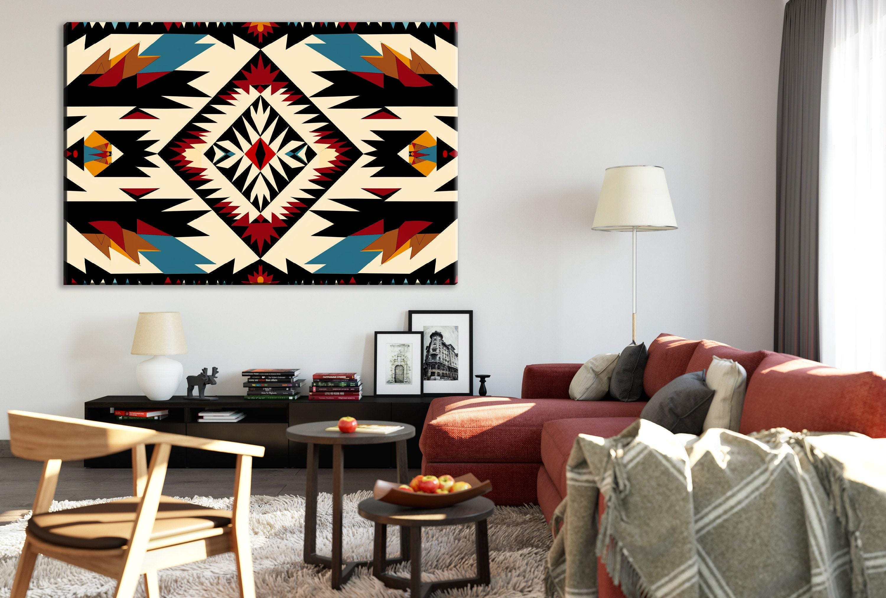 Native American Wall Decor - Extra Large Gallery Wrapped Canvas with Tribal Pattern Art