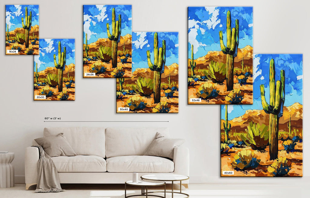 Lone Saguaro Cactus – Desert Landscape Art | Gallery Wrapped Canvas, Extra Large Wall Art