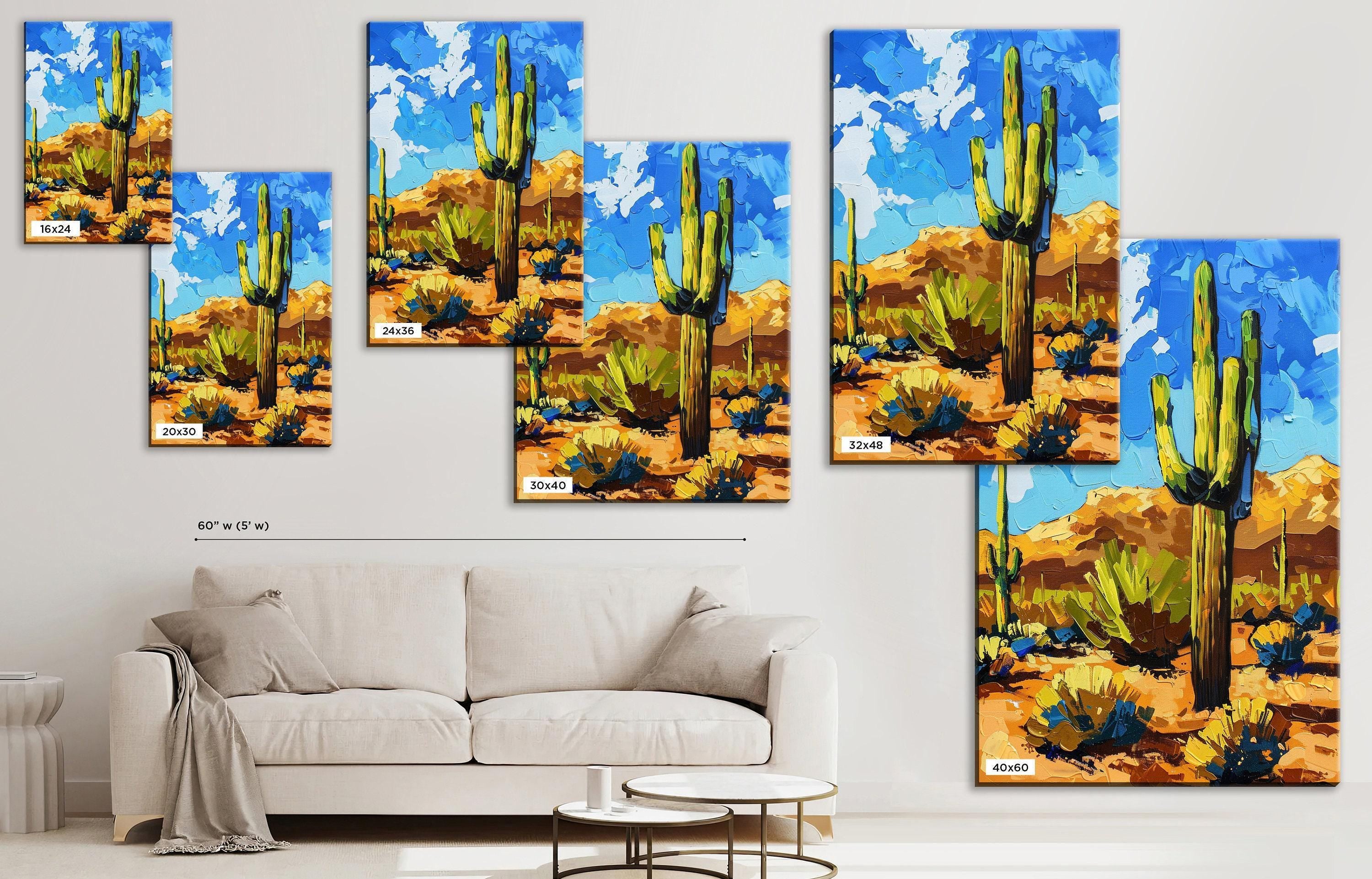 Lone Saguaro Cactus – Desert Landscape Art | Gallery Wrapped Canvas, Extra Large Wall Art