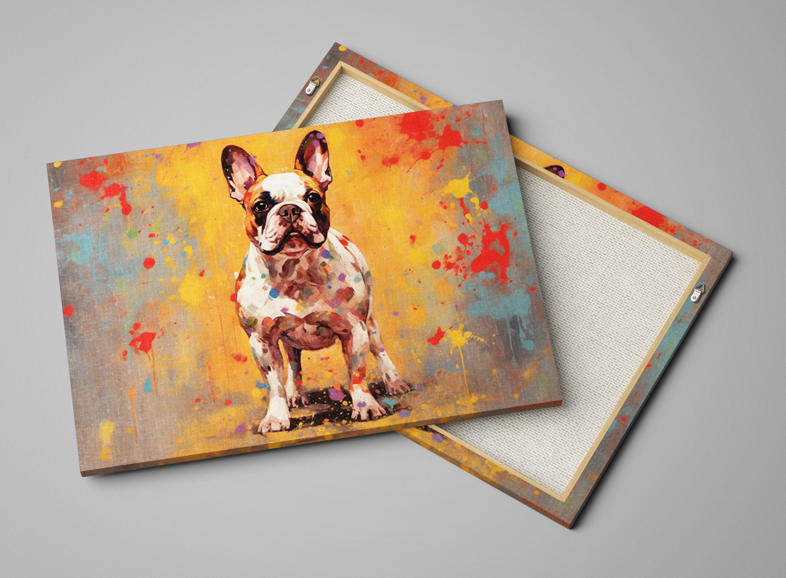 French Bulldog Painting - Gallery Wrapped Canvas Wall Art | Colorful Bulldog Portrait