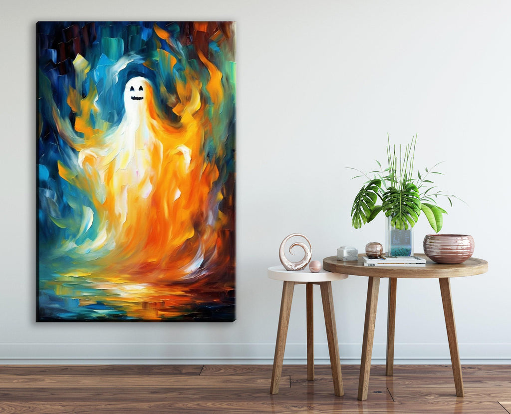 Cute Ghost Wall Art – Halloween Canvas Art | Extra Large Gallery Wrapped Canvas Print