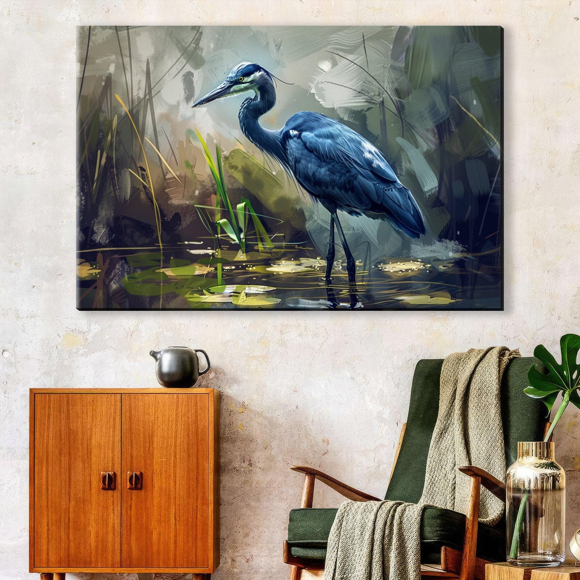 Blue Heron Canvas – Large Gallery Wrapped Wildlife Art Print on Artist Grade Canvas