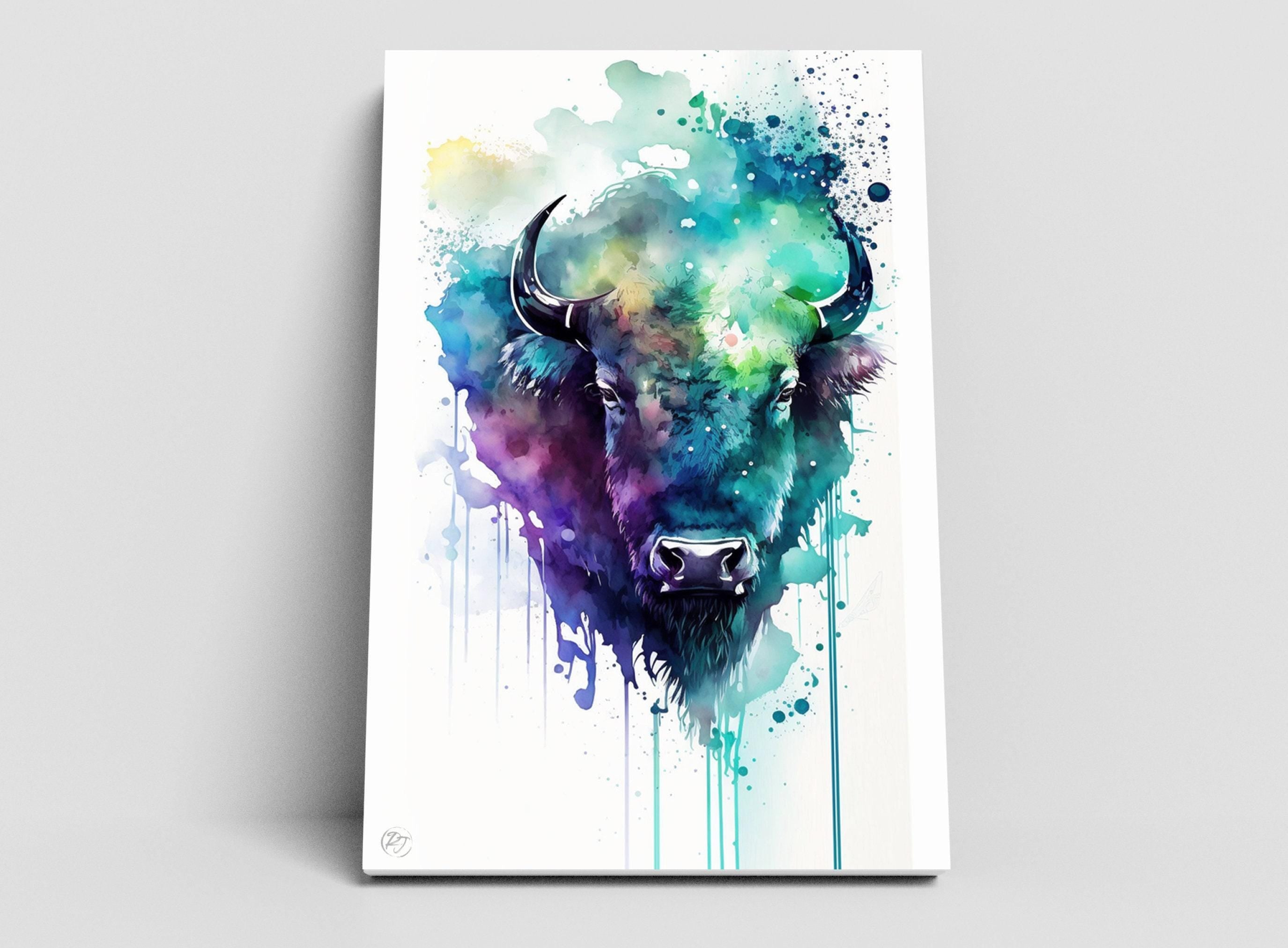 American Bison Portrait: Watercolor Wall Decor Print, Giclee Print on Canvas, Artist Paper, Watercolor Paper, Available in Extra Large Sizes