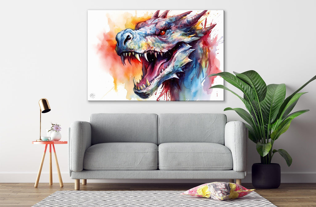 Fantasy Serpent Charm: Dragon Watercolor Painting, Giclee Print on Canvas, Artist Paper, Watercolor Paper, Available in Extra Large Sizes