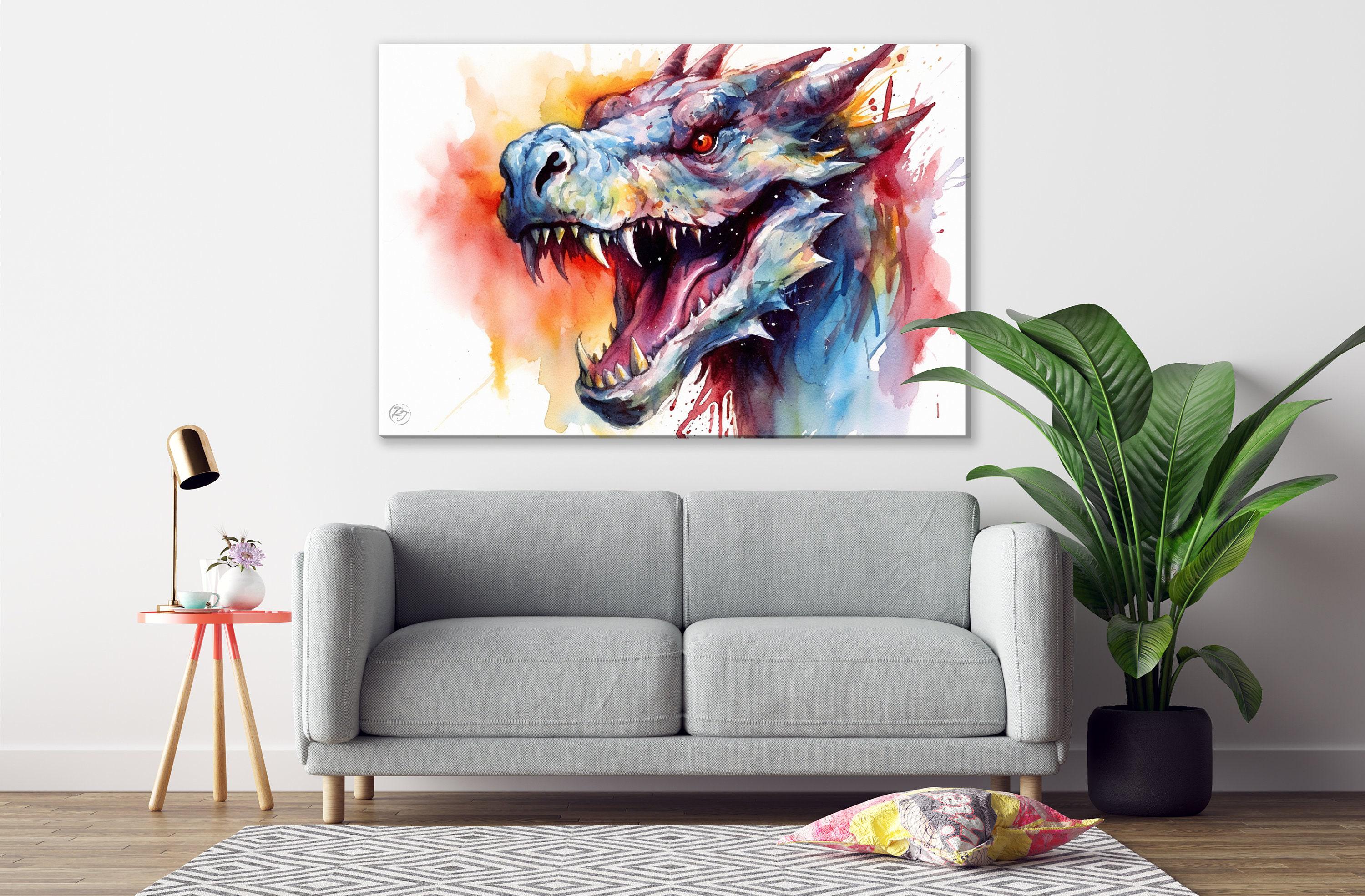 Fantasy Serpent Charm: Dragon Watercolor Painting, Giclee Print on Canvas, Artist Paper, Watercolor Paper, Available in Extra Large Sizes