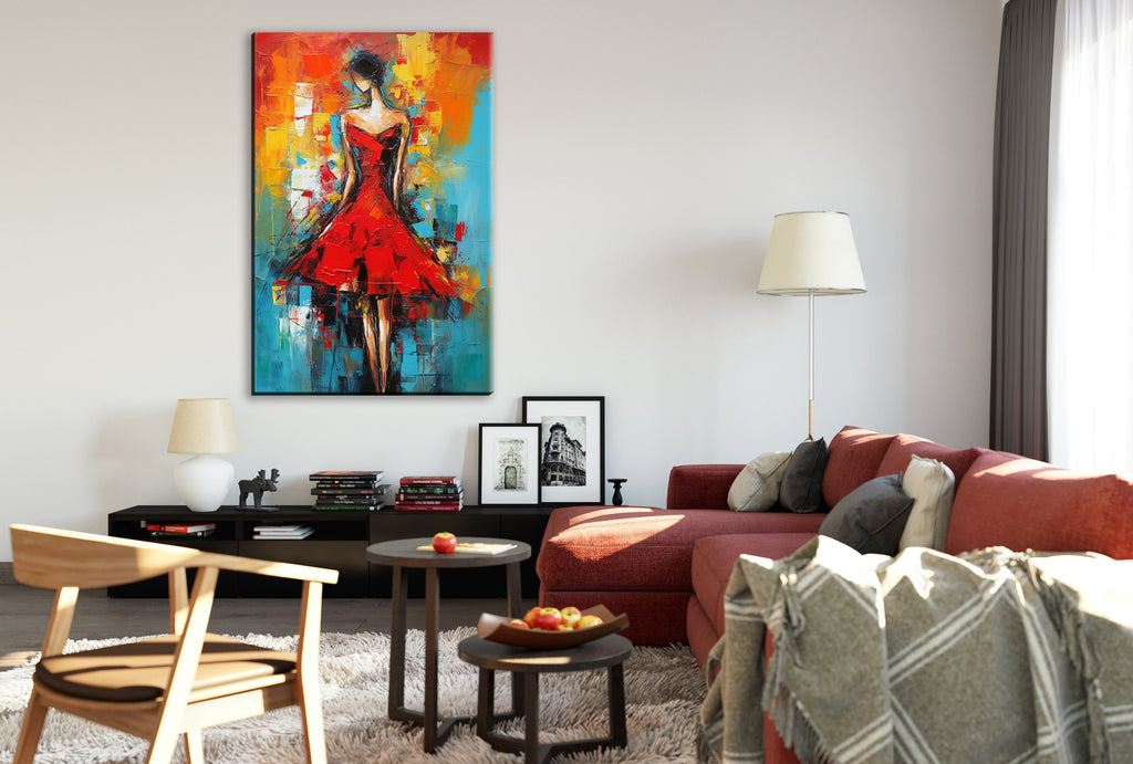 Red Dress Canvas Art – Abstract Woman Painting | High Quality Giclee Print