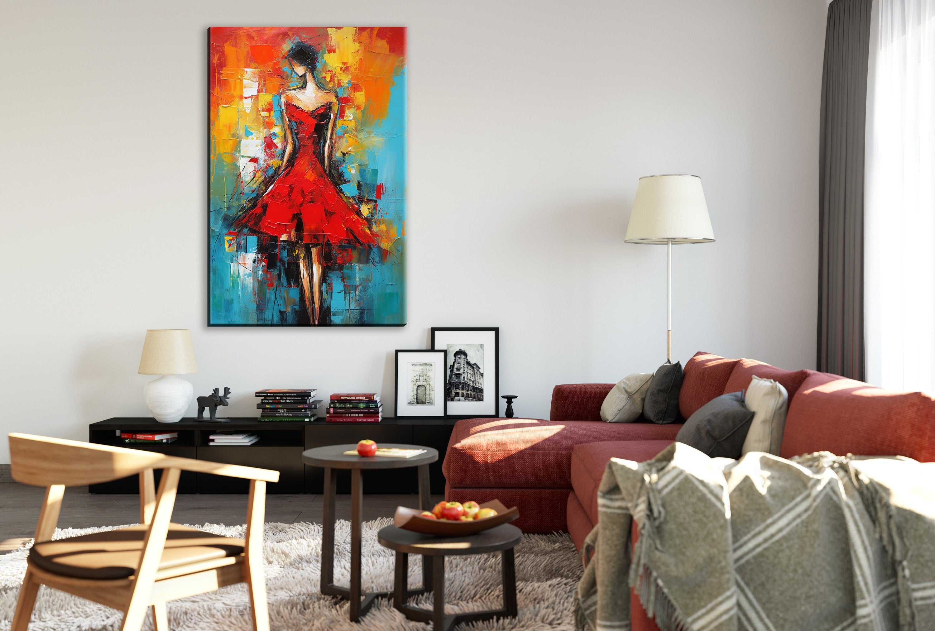 Red Dress Canvas Art – Abstract Woman Painting | High Quality Giclee Print