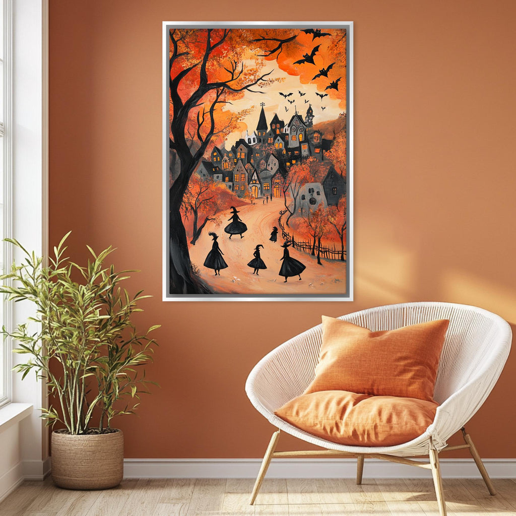 Halloween Witch Wall Art – Extra Large Framed Canvas Print | Spooky Home Decor