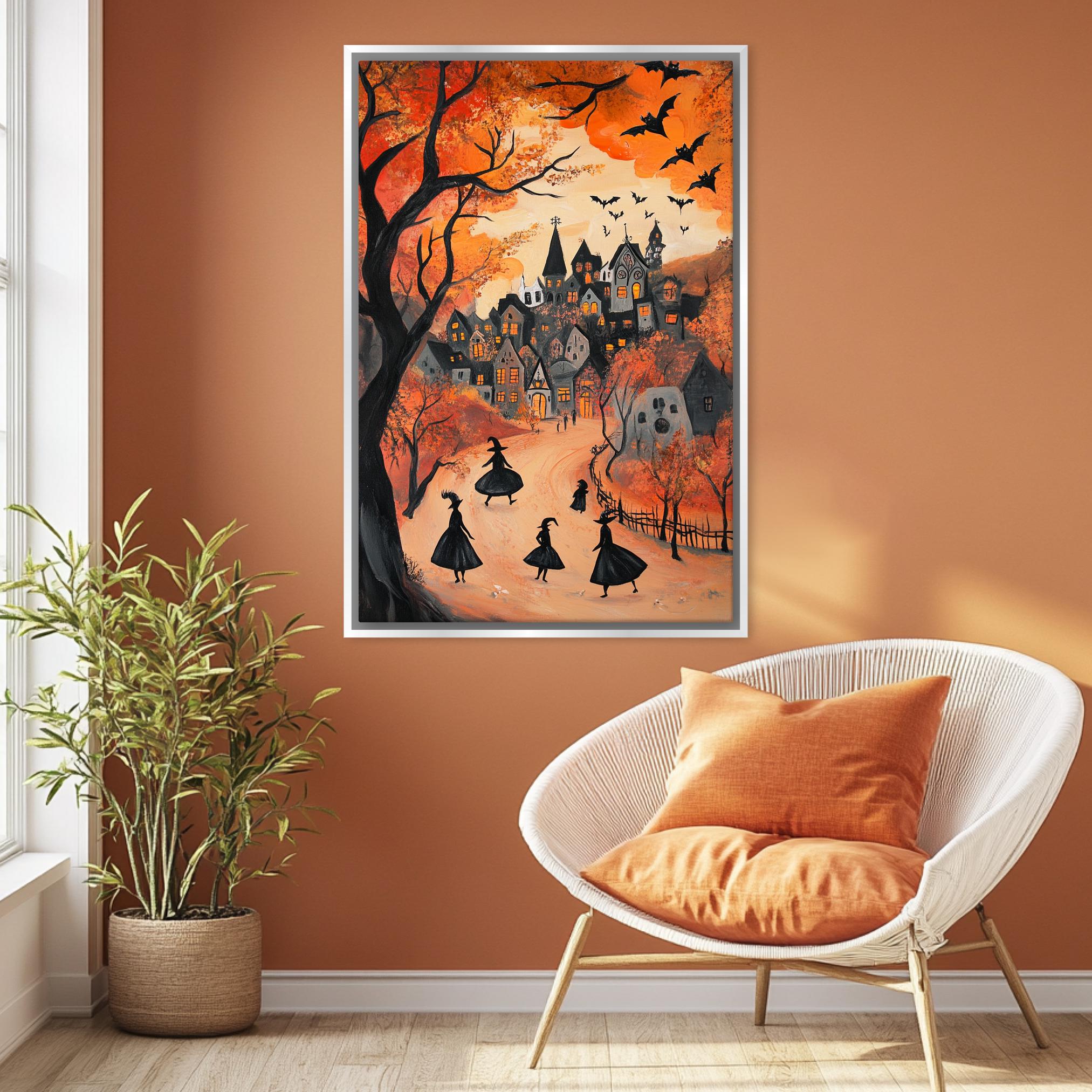 Halloween Witch Wall Art – Extra Large Framed Canvas Print | Spooky Home Decor