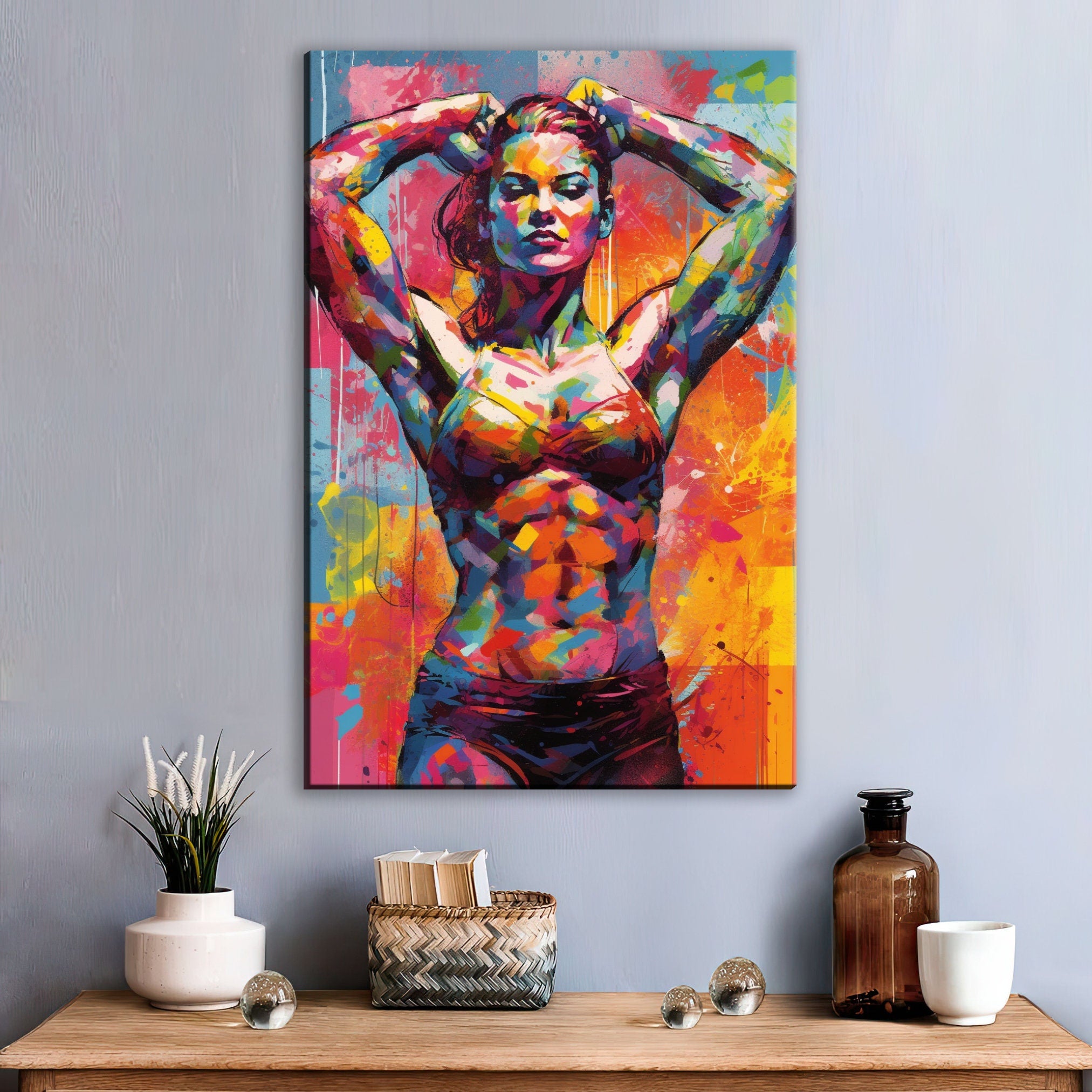 Female Muscle Bodybuilder Art – Large Gallery Wrapped Canvas | Ready to Hang Wall Art