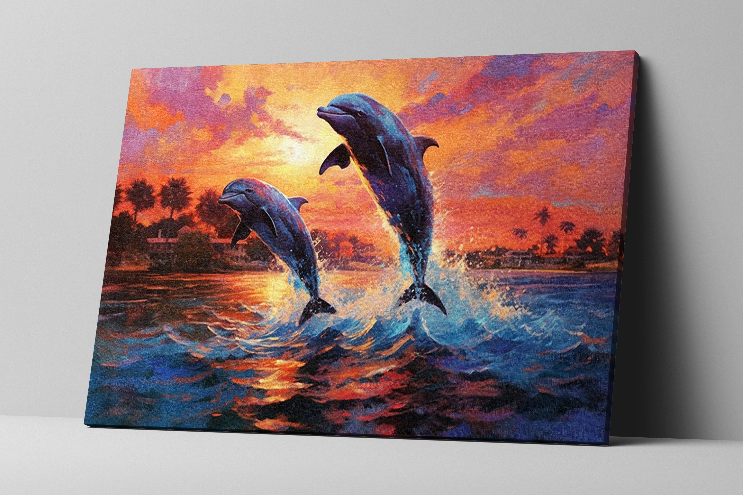 Dolphin Wall Art – Large Canvas Print of Dolphins Swimming, Marine Life Decor