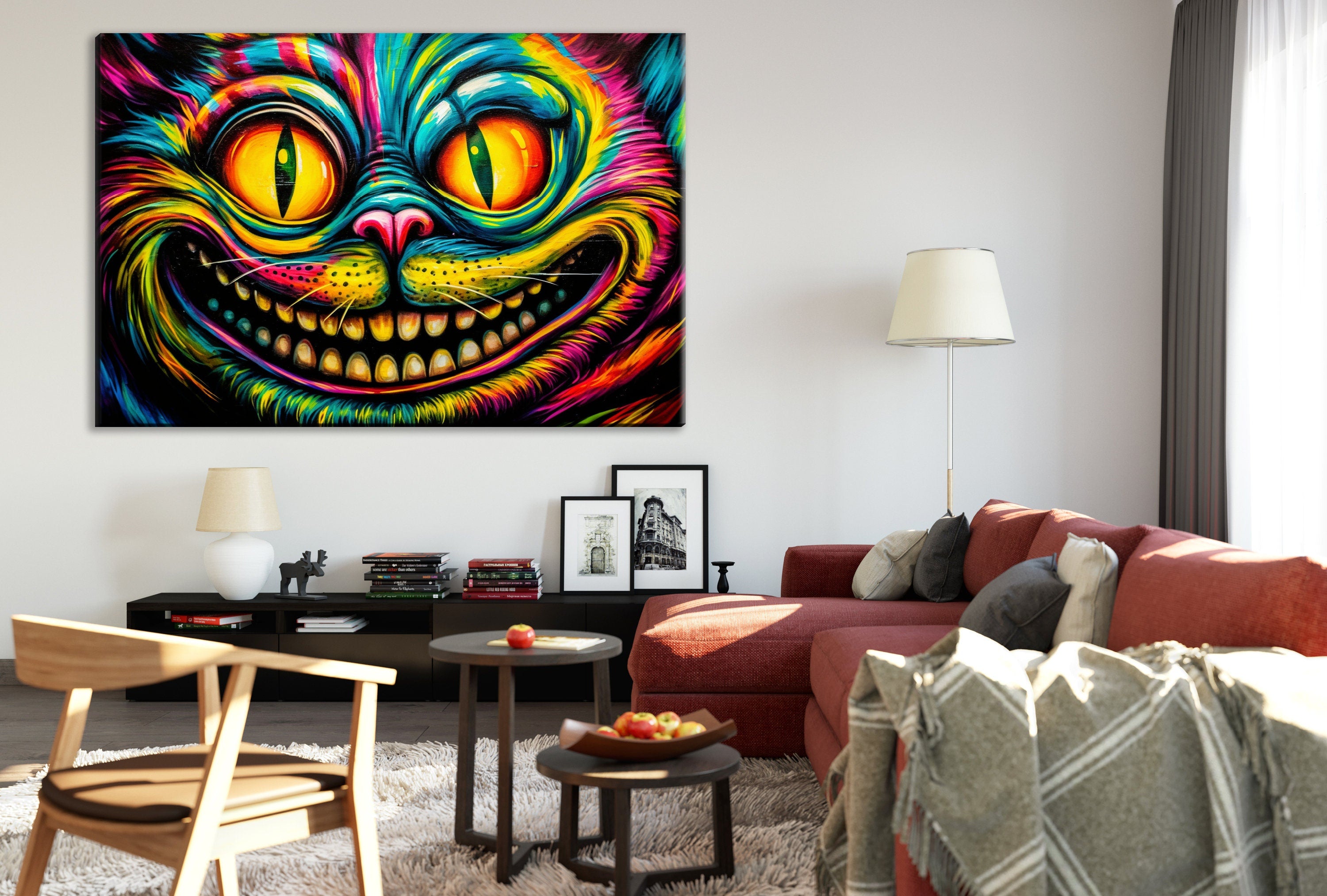 Cheshire Cat Wall Art – Vibrant Fantasy Canvas Print | Wonderland Themed Art