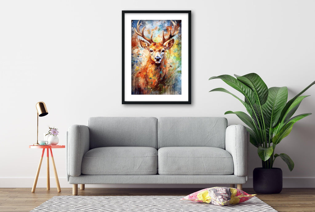 Whimsical Reindeer - Festive Christmas Watercolor, Giclee Print on Canvas, Artist Paper, Watercolor Paper, Available in Extra Large Sizes