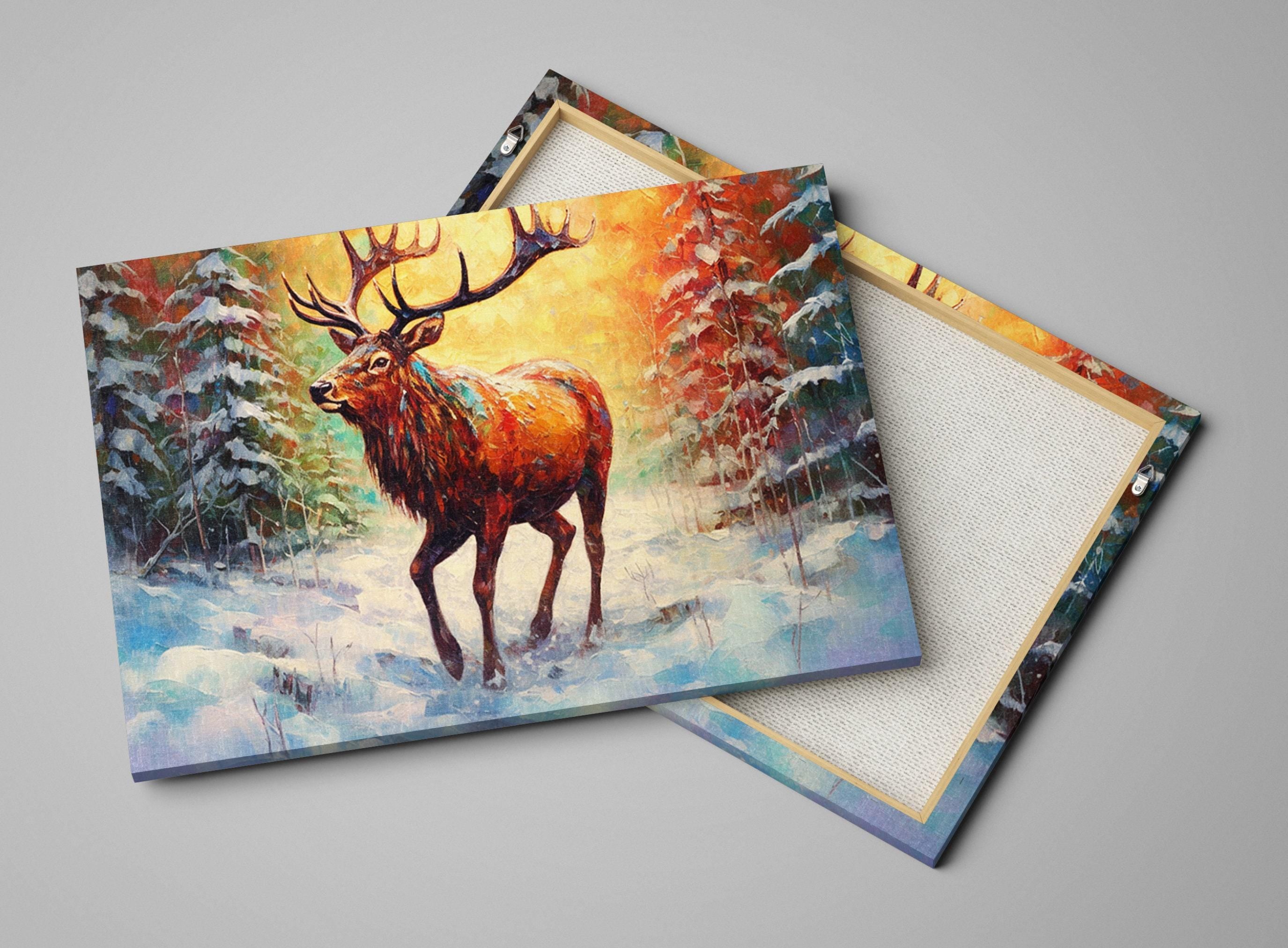 Reindeer Wall Art - Rustic Christmas Canvas Art | Extra Large Gallery Wrapped Holiday Decor