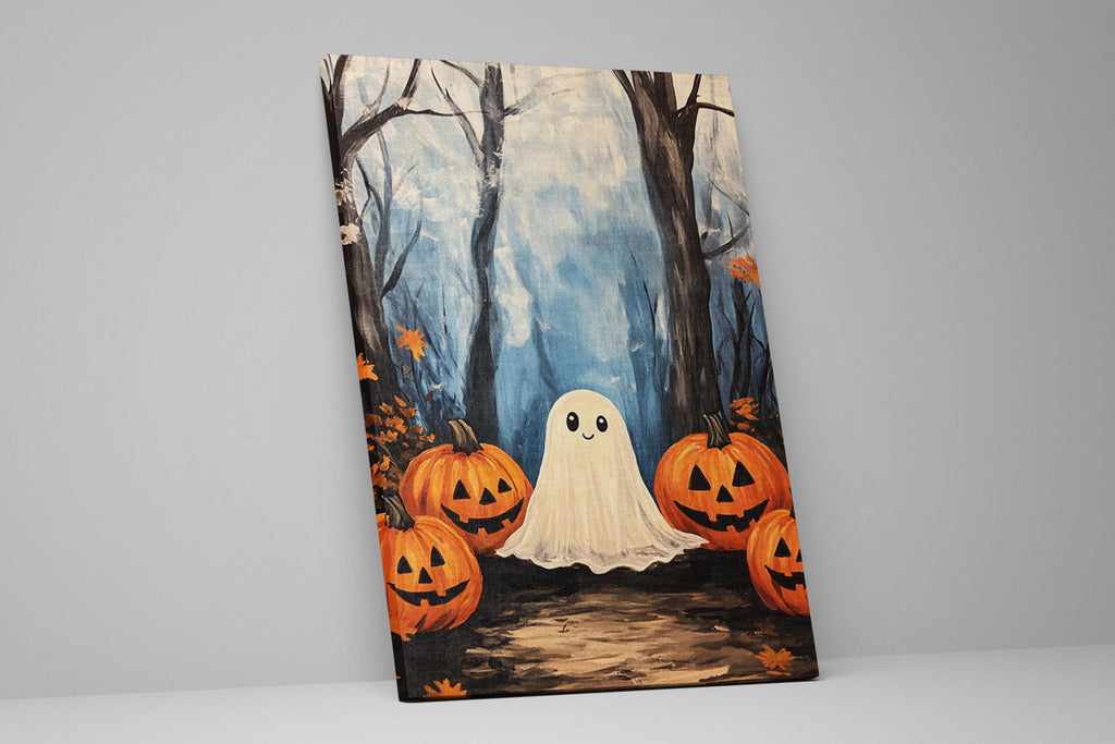 Halloween Ghost Art - Extra Large Wall Art | Cozy Pumpkin Canvas, Ready to Hang