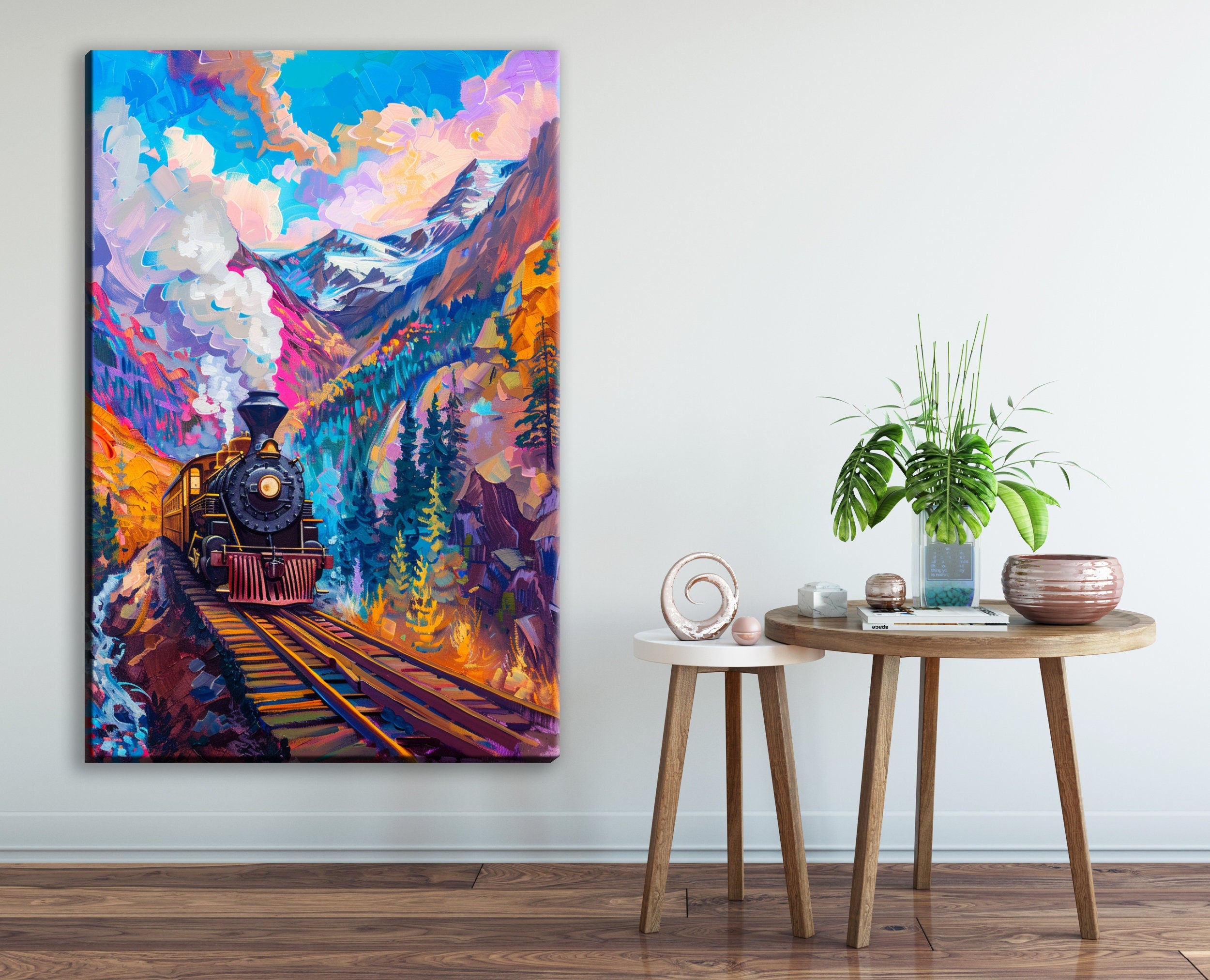Train Canvas Art - Industrial Colorful Pop Art Canvas | Gallery Wrapped, Ready to Hang