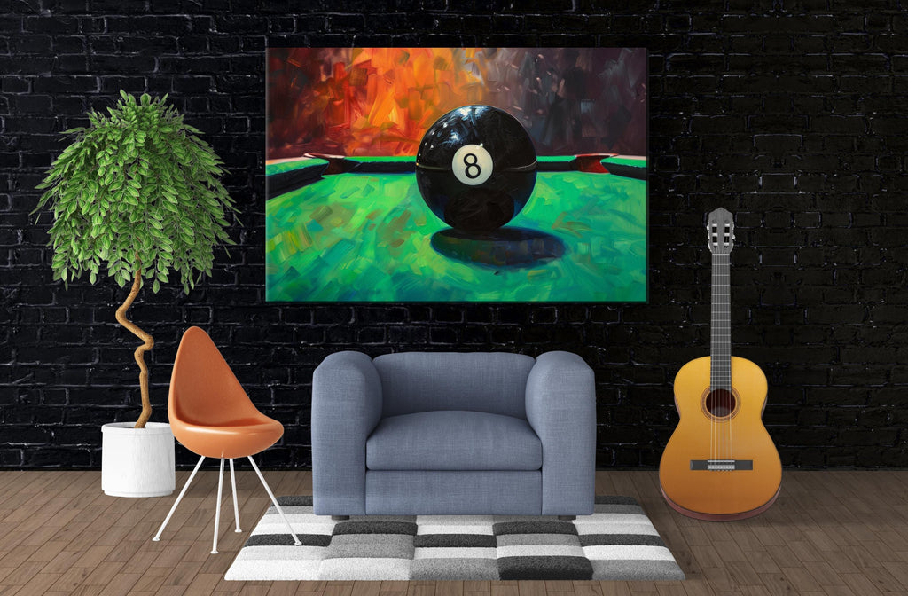 8 Ball Pool Art - Classic Pool Table Scene | Gallery Wrapped Canvas, Extra Large