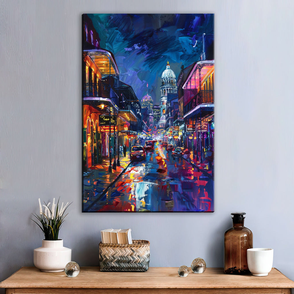 New Orleans Canvas Art – Bourbon Street Painting on Large Gallery Wrapped Canvas