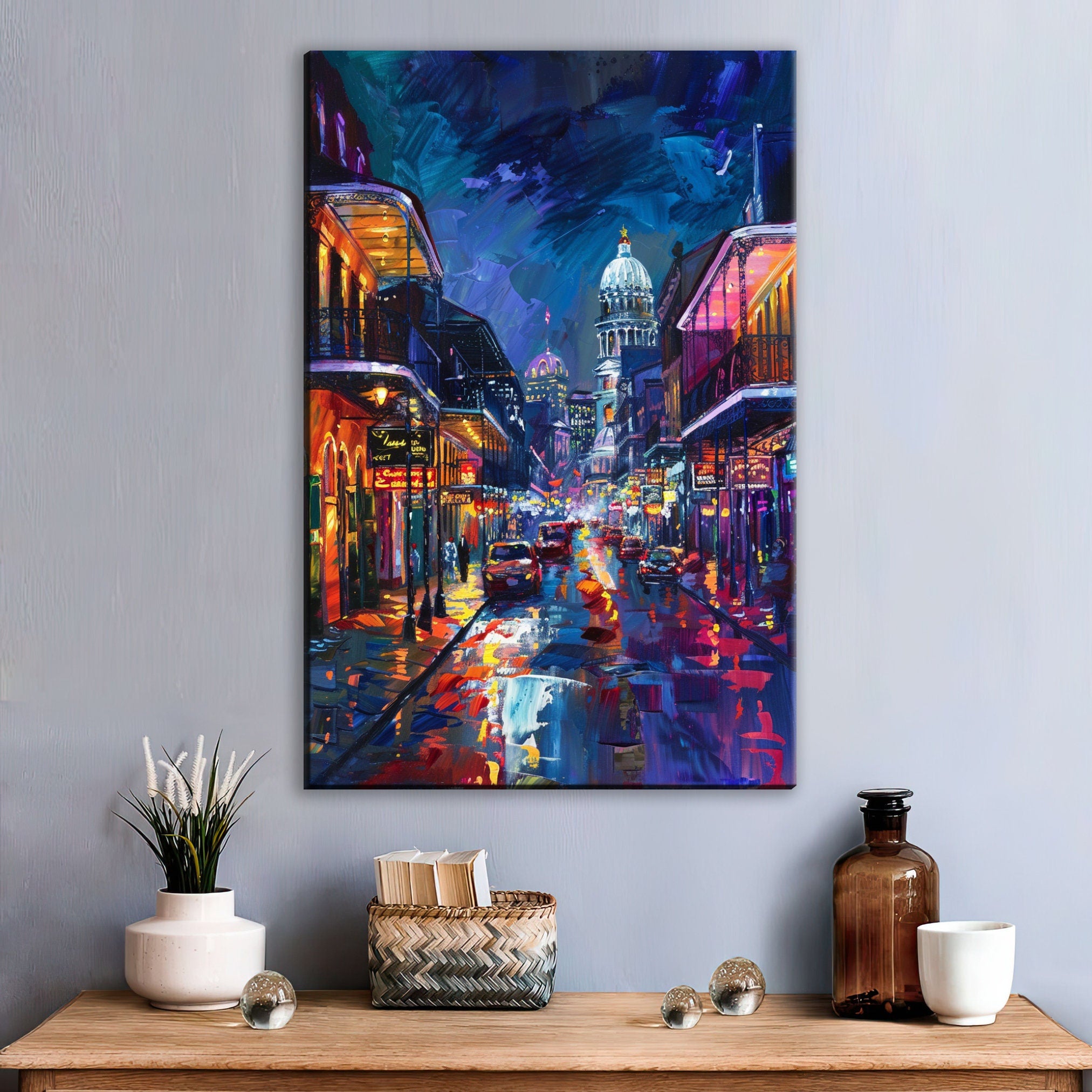 New Orleans Canvas Art – Bourbon Street Painting on Large Gallery Wrapped Canvas