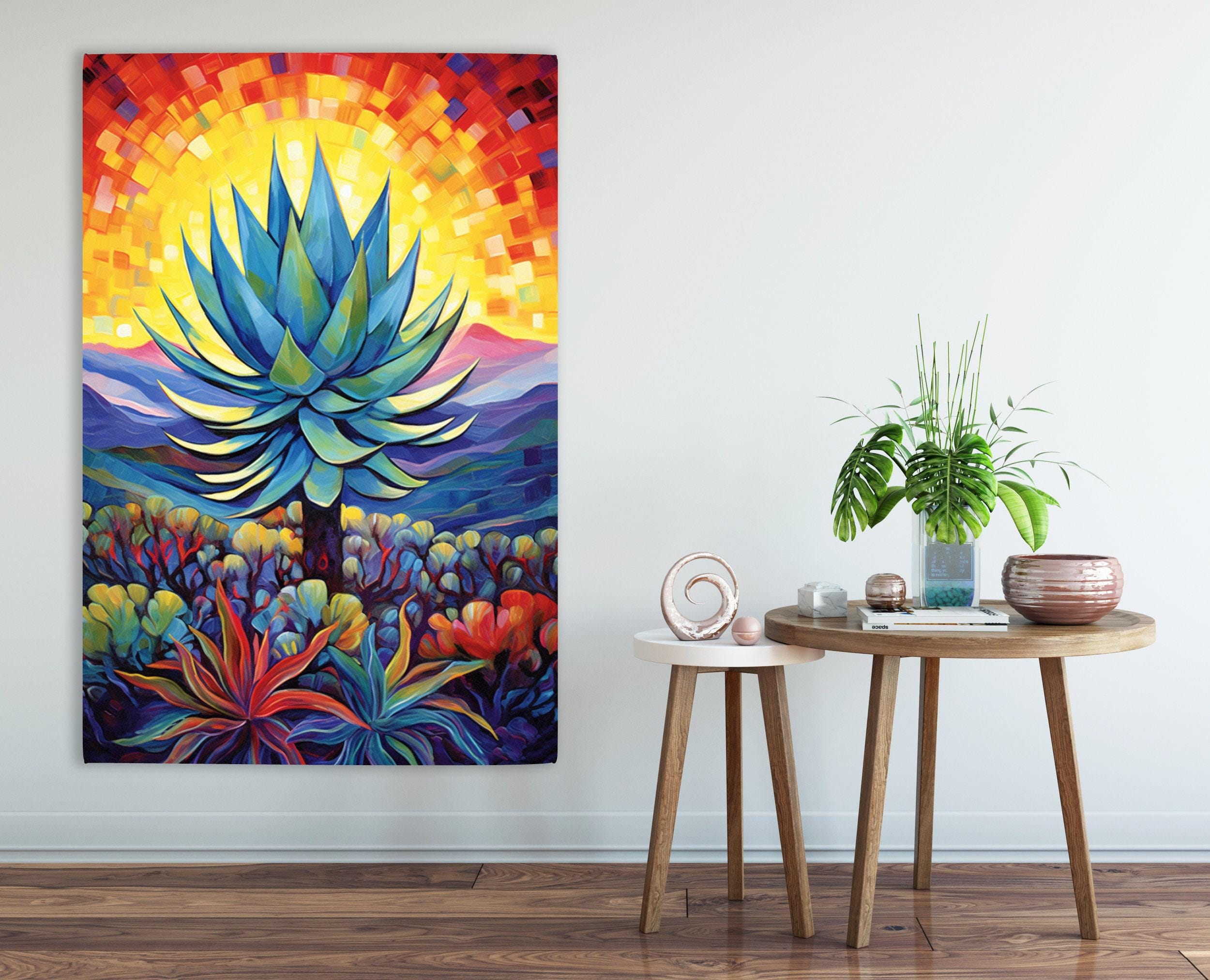 Blue Agave Painting - Vibrant Desert Sunset On UV Coated Canvas Print