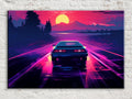 Neon Synthwave Canvas – 80s Outrun Art | Extra Large Gallery Wrapped Canvas Print