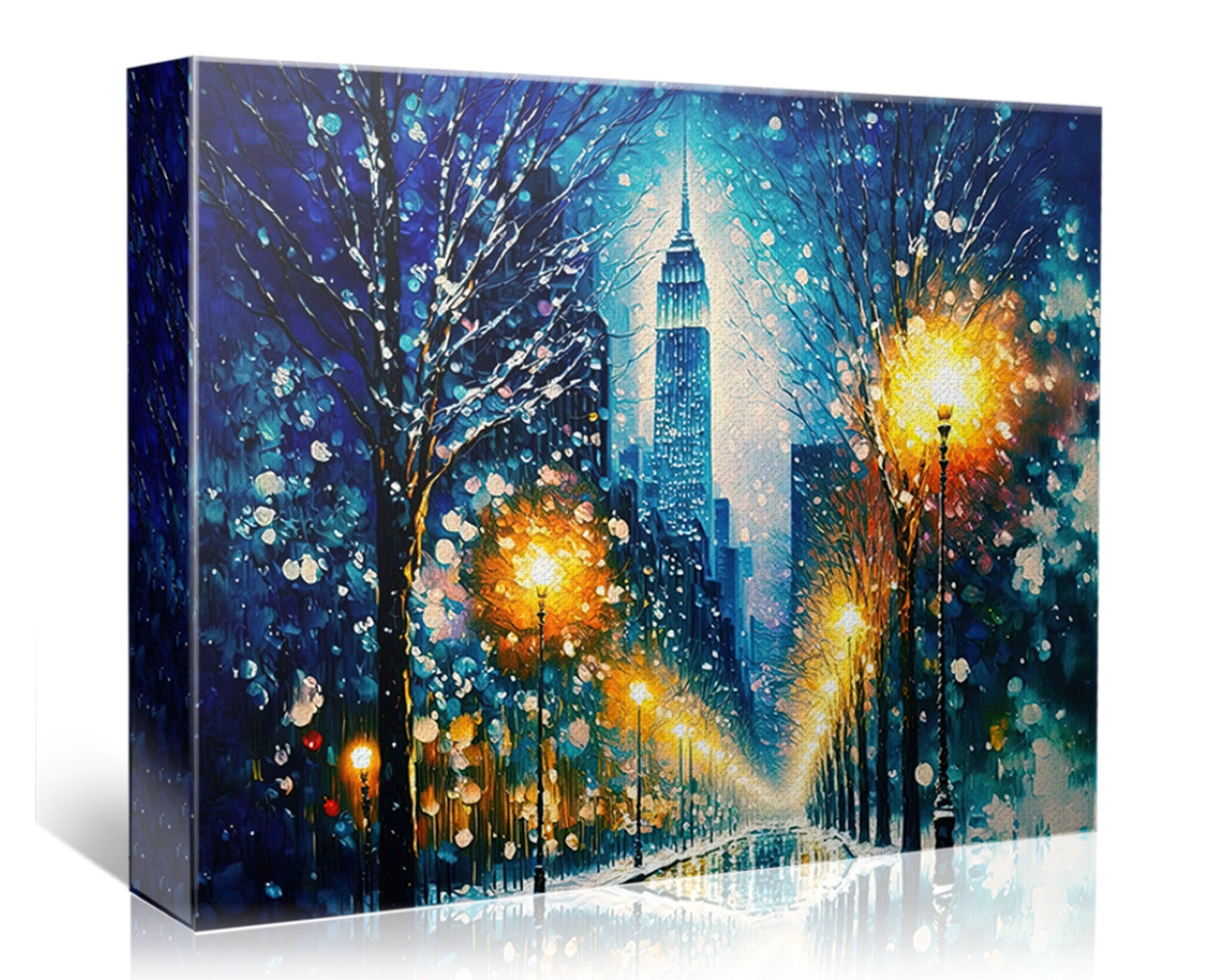NYC Snow Canvas Print - Vibrant Winter City Artwork on Gallery Ready Canvas