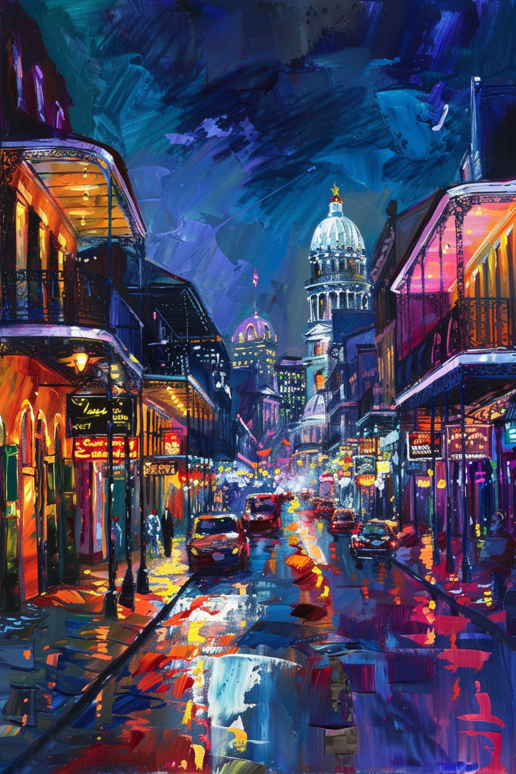 New Orleans Canvas Art – Bourbon Street Painting on Large Gallery Wrapped Canvas