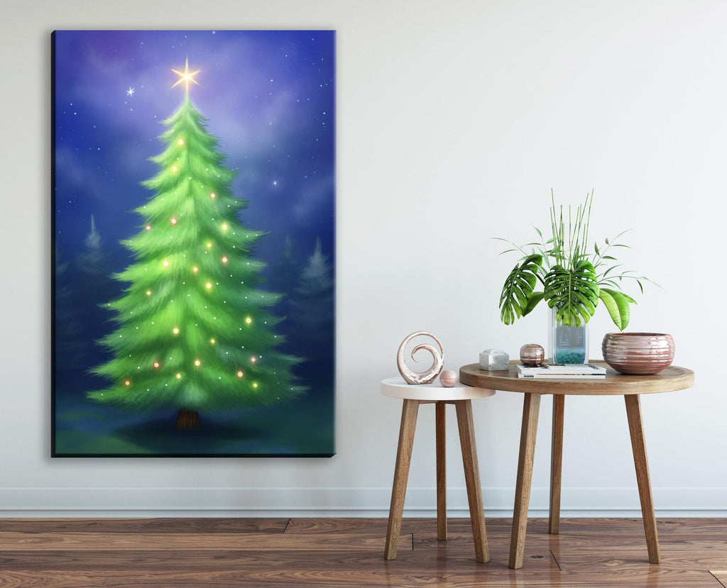 Christmas Canvas Art - Digital Holiday Tree Giclee Print Canvas, Ready to Hang, Large