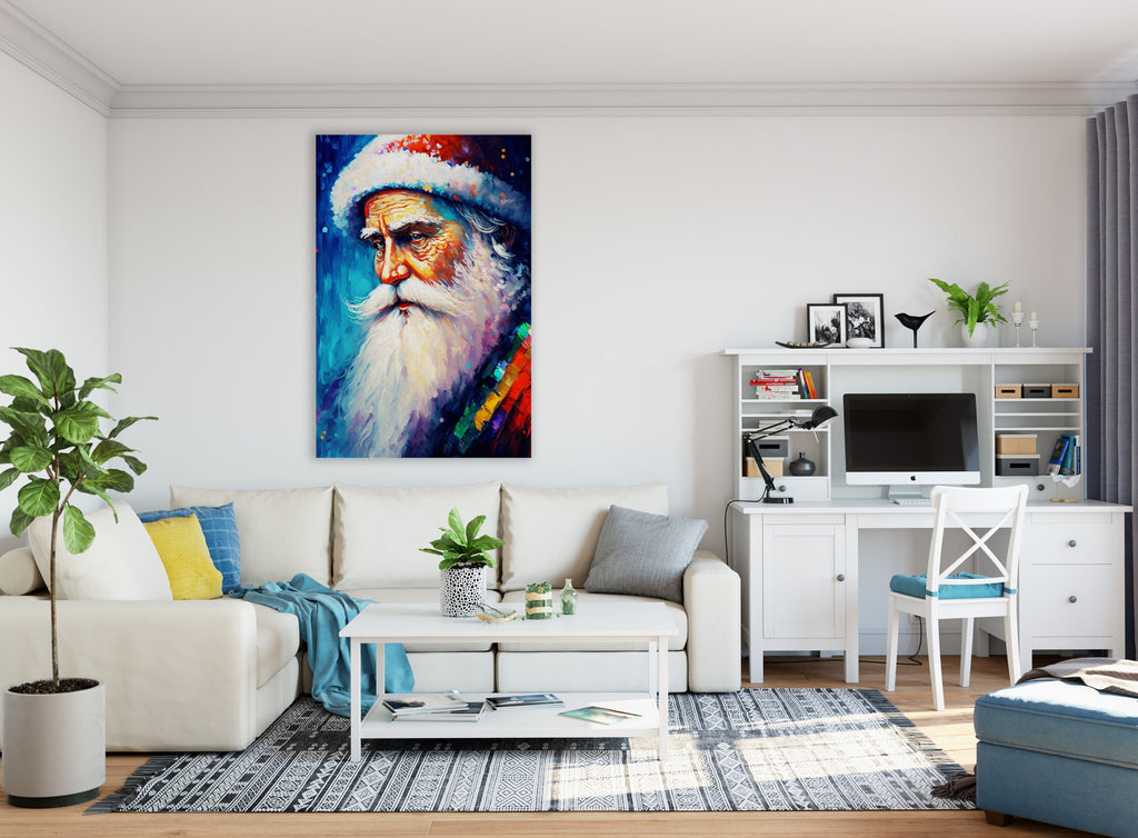 Santa Claus Wall Art - Christmas Canvas Print With Wooden Frame & Scratch Resistant Coating