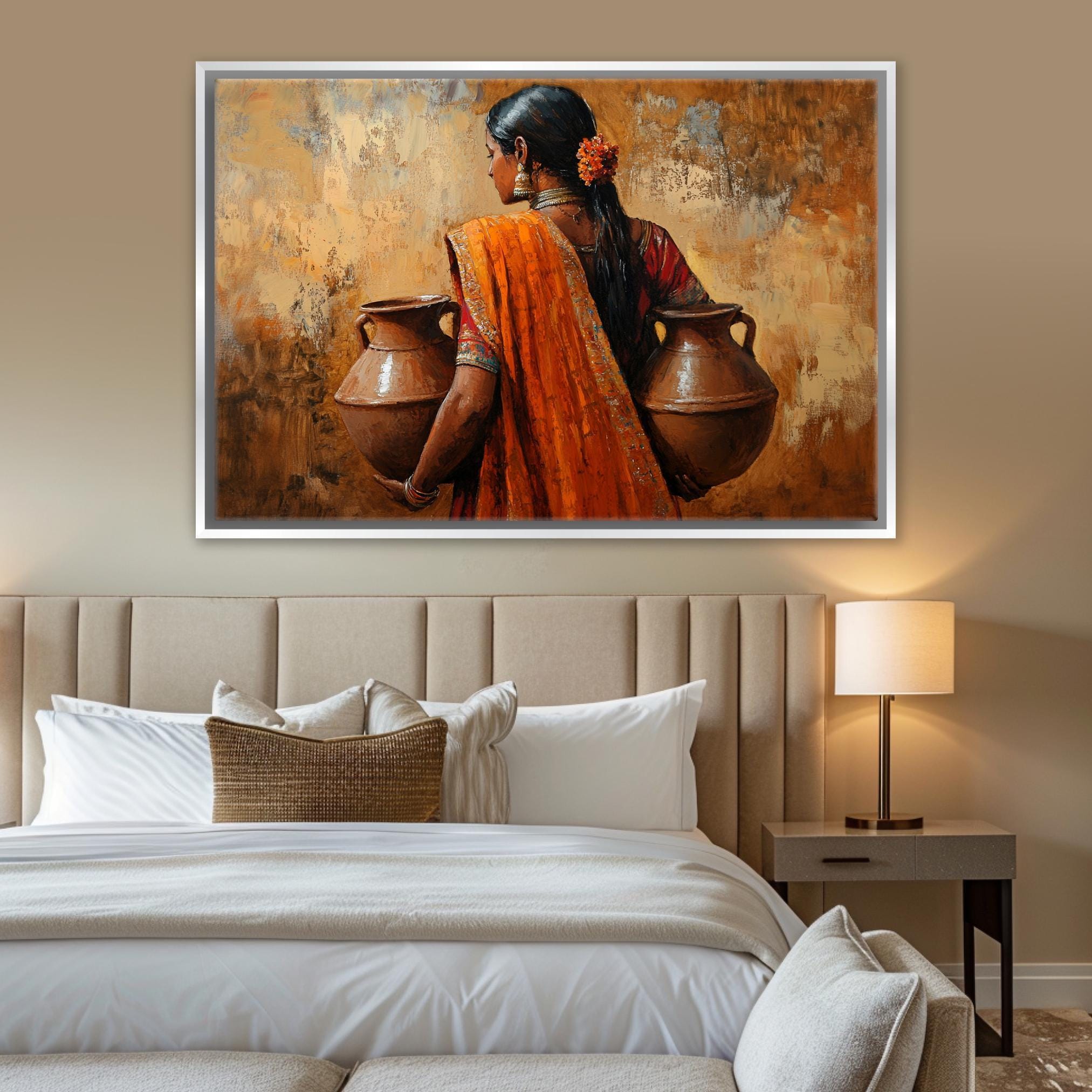 Traditional Indian Canvas Art - Extra Large Framed Wall Art, Ready to Hang