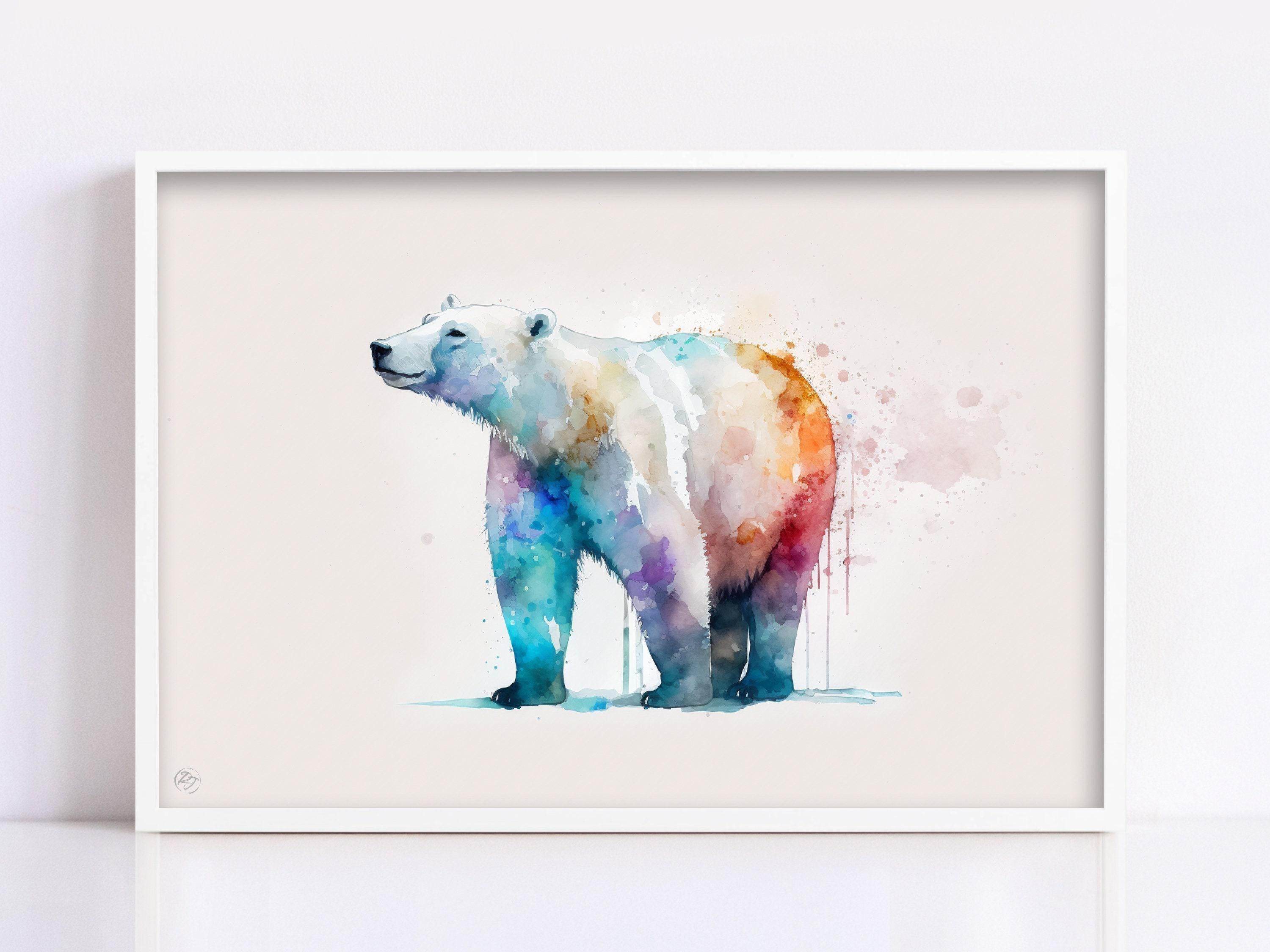 Pristine Wilderness: Polar Bear Watercolor Painting, Giclee Print on Canvas, Artist Paper, Watercolor Paper, Available in Extra Large Sizes