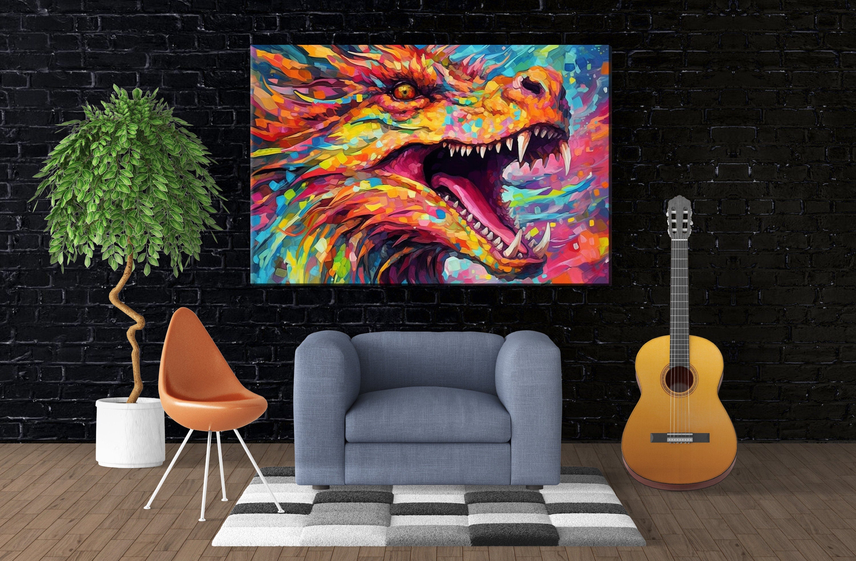 Dragon Canvas Art - Large Fantasy Wall Art Print | Mythical Creature Decor