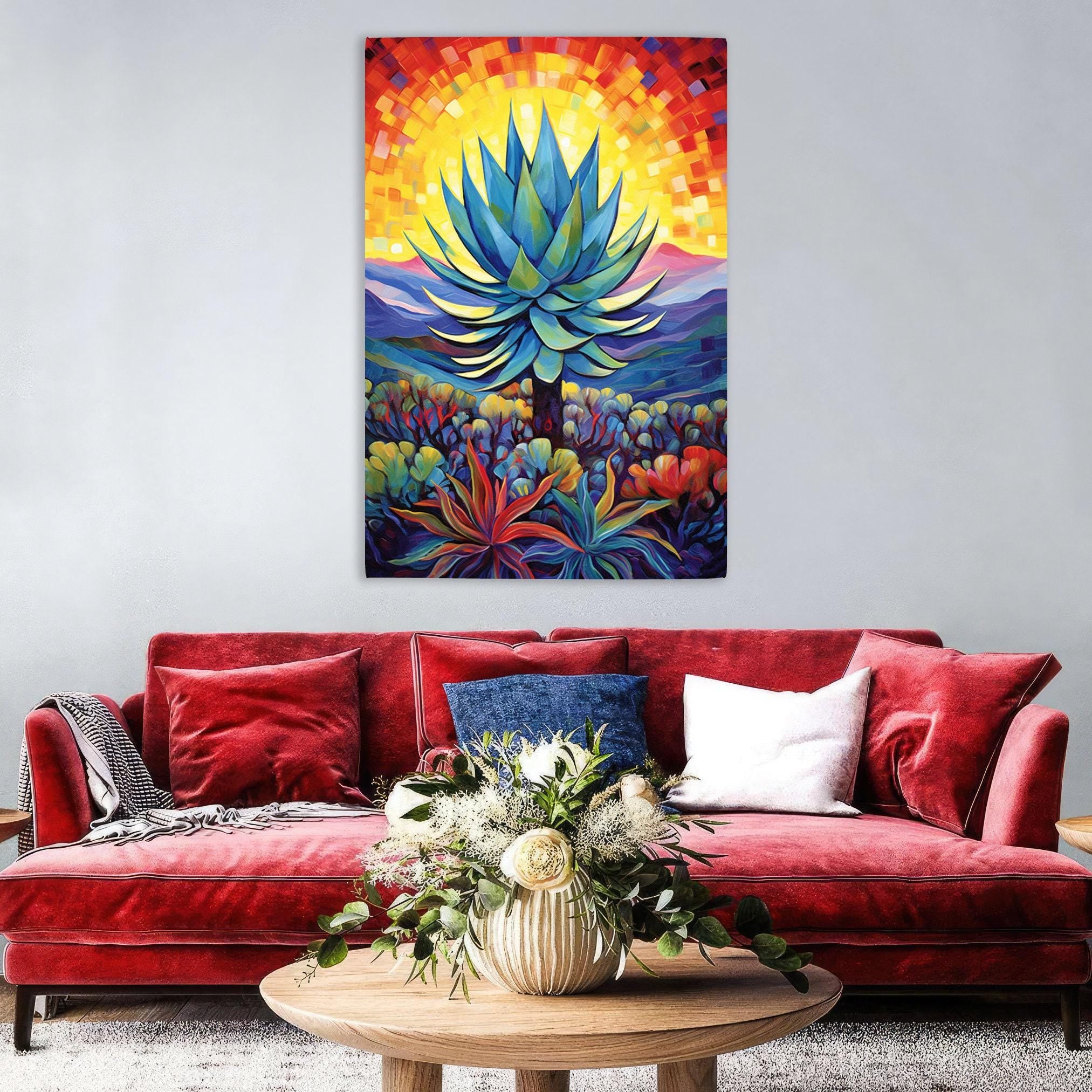 Blue Agave Painting - Vibrant Desert Sunset On UV Coated Canvas Print