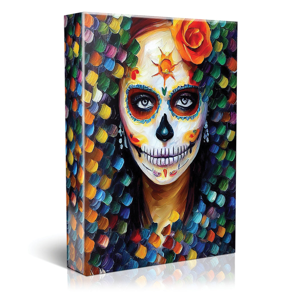 Sugar Skull Canvas – Dia De Los Muertos Art | Vibrant Flower Skull Print