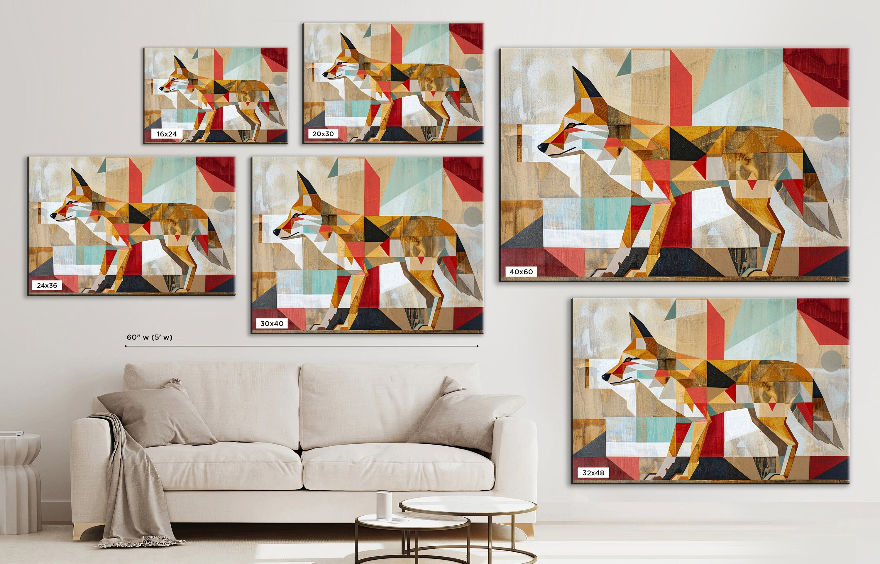 Mid-Century Coyote Art – Extra Large Gallery Wrapped Canvas with Wood Frame