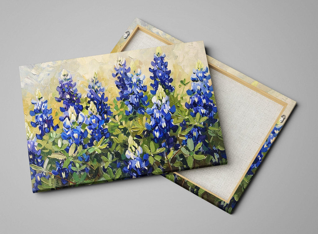a vibrant field of blue flowers, with the flowers in full bloom and surrounded by lush green foliage.