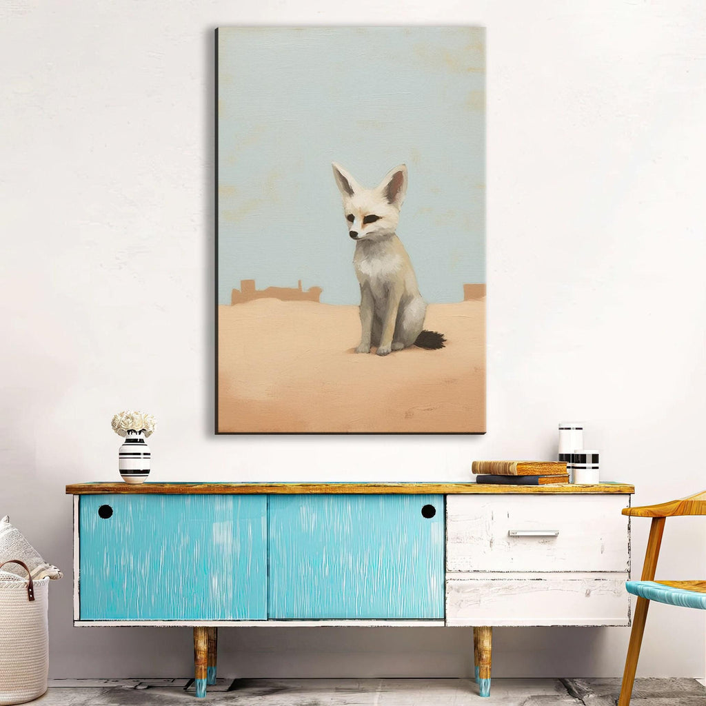 Desert Fox Wall Art - Minimalist Southwest Canvas Print | Large Fennec Fox Painting