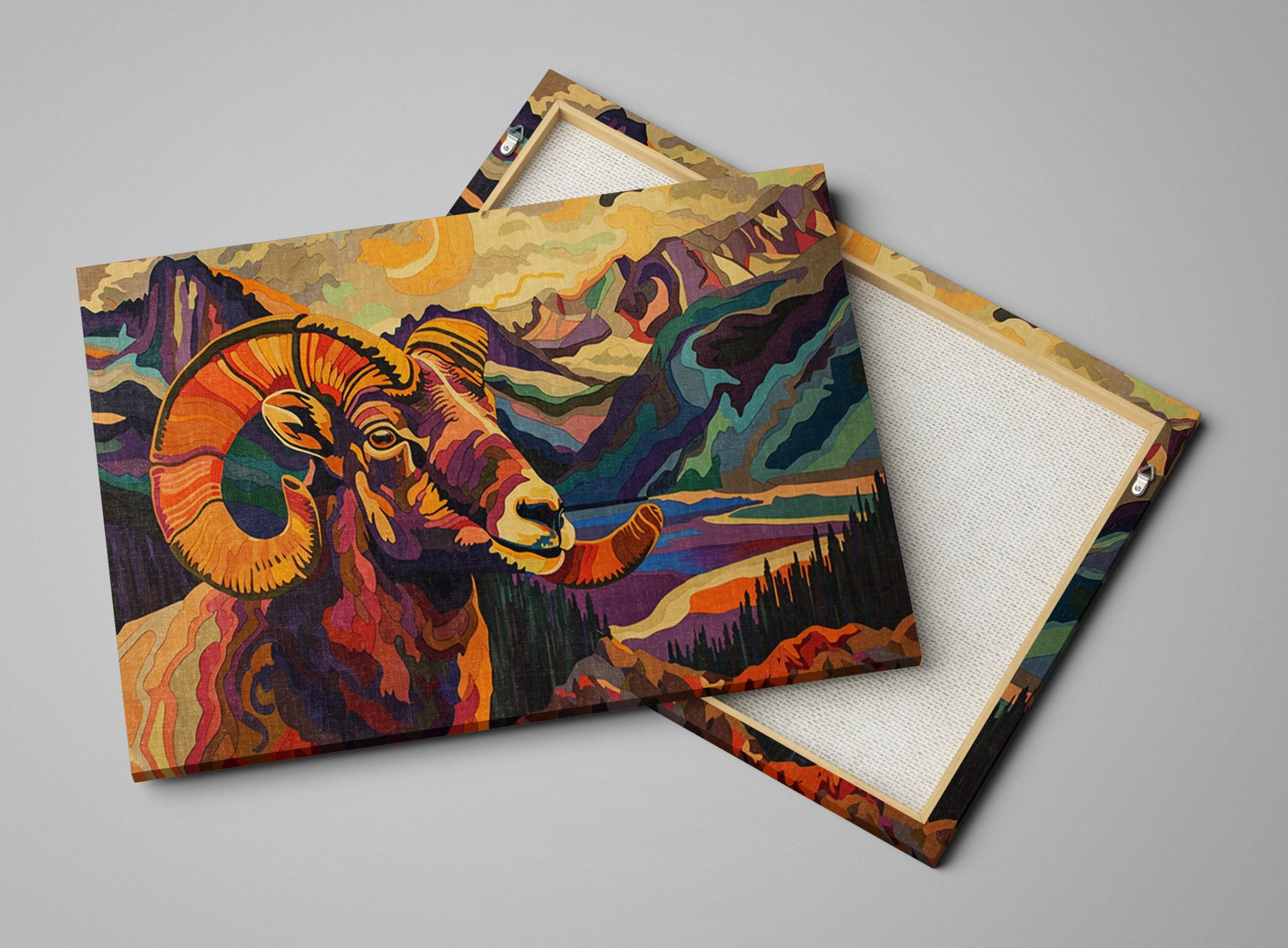 Bighorn Sheep Canvas – Vibrant Canyon Sunset Art | Gallery Wrapped, Ready to Hang