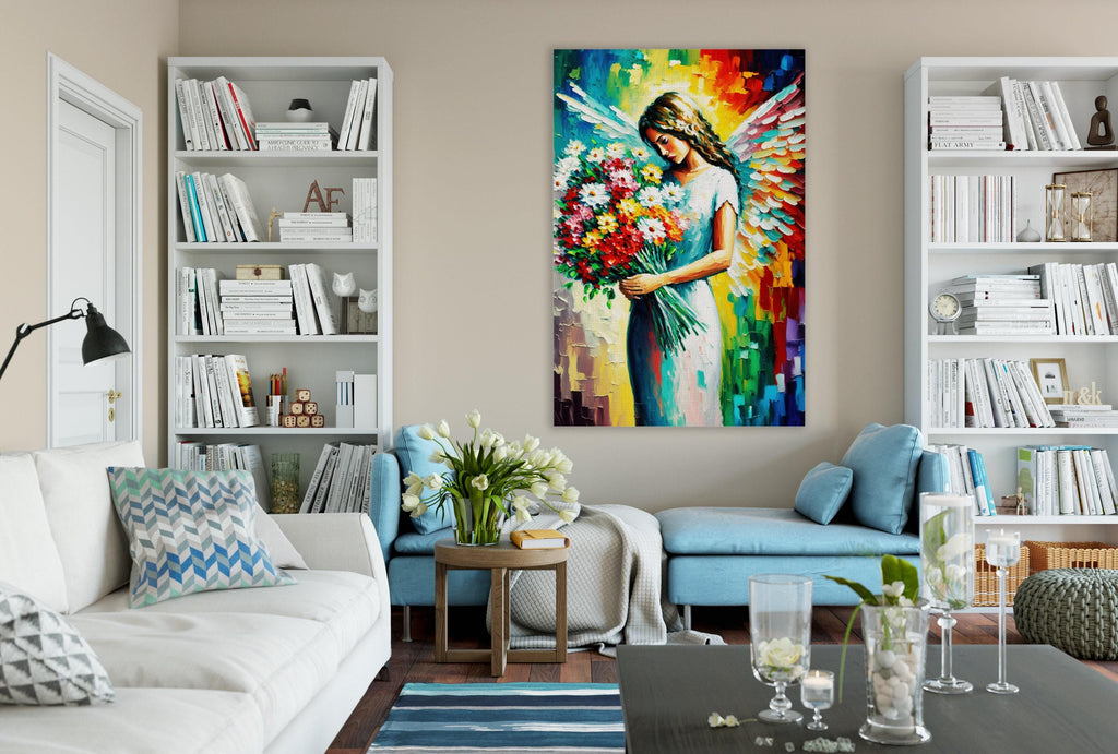 Angel Wall Art – Beautiful Flower Angel Print on Large Gallery Wrapped Canvas
